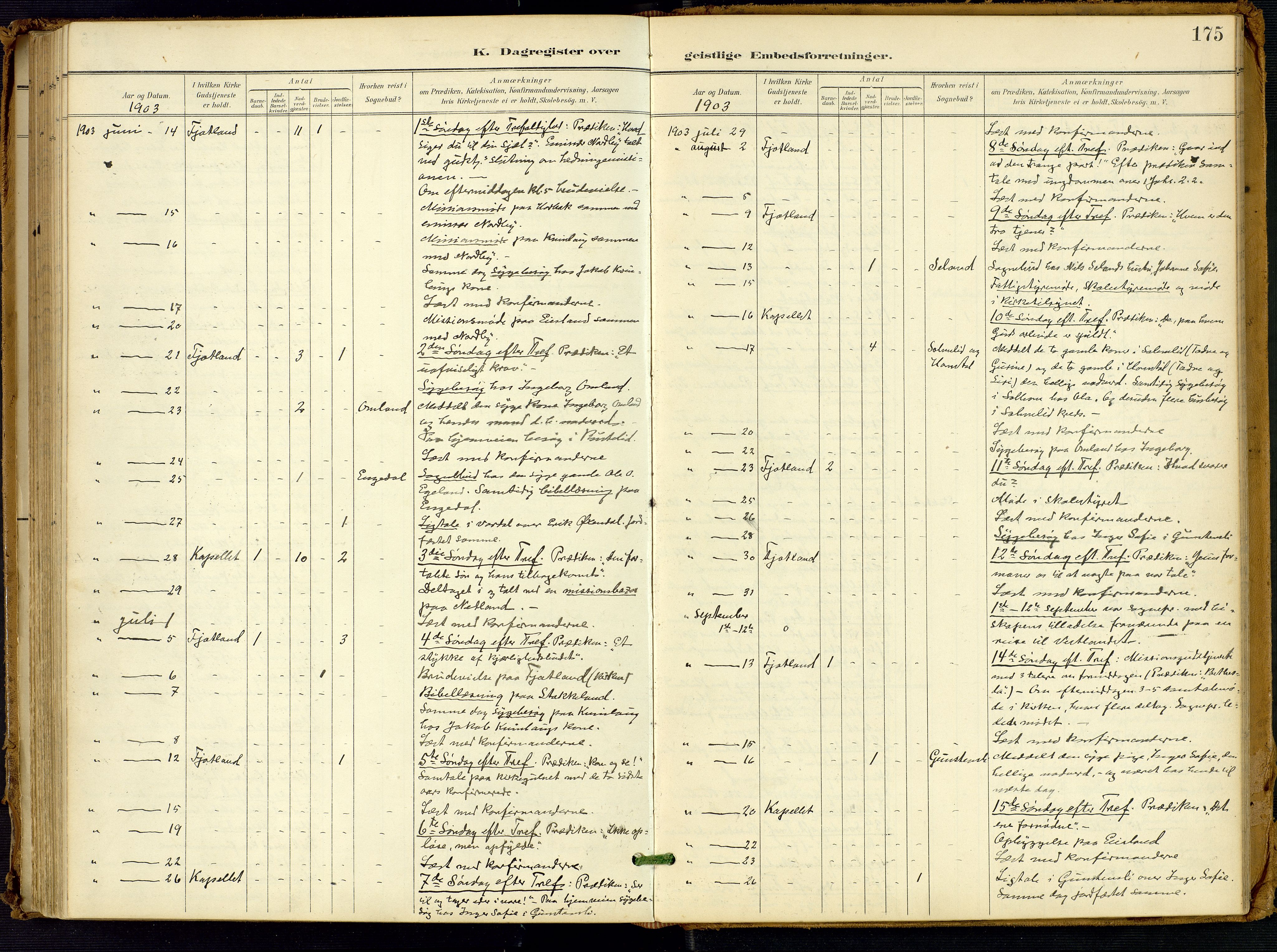 Fjotland sokneprestkontor, AV/SAK-1111-0010/F/Fa/L0003: Parish register (official) no. A 3, 1899-1917, p. 175