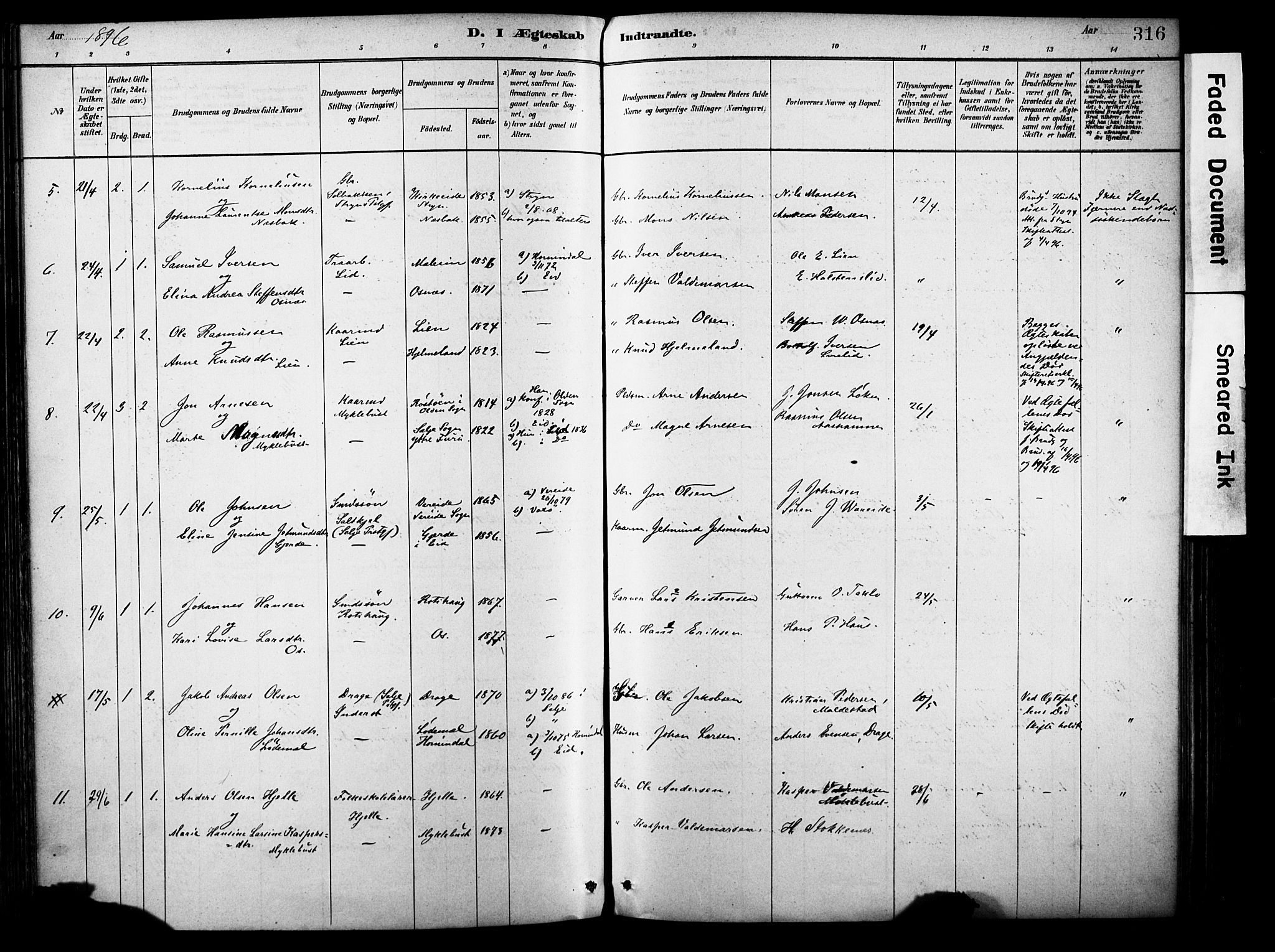 Eid sokneprestembete, AV/SAB-A-82301/H/Haa/Haab/L0001: Parish register (official) no. B 1, 1879-1906, p. 316