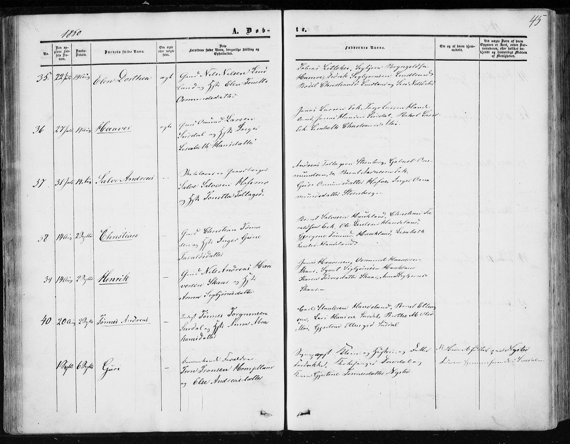 Lund sokneprestkontor, AV/SAST-A-101809/S06/L0009: Parish register (official) no. A 8, 1853-1877, p. 45