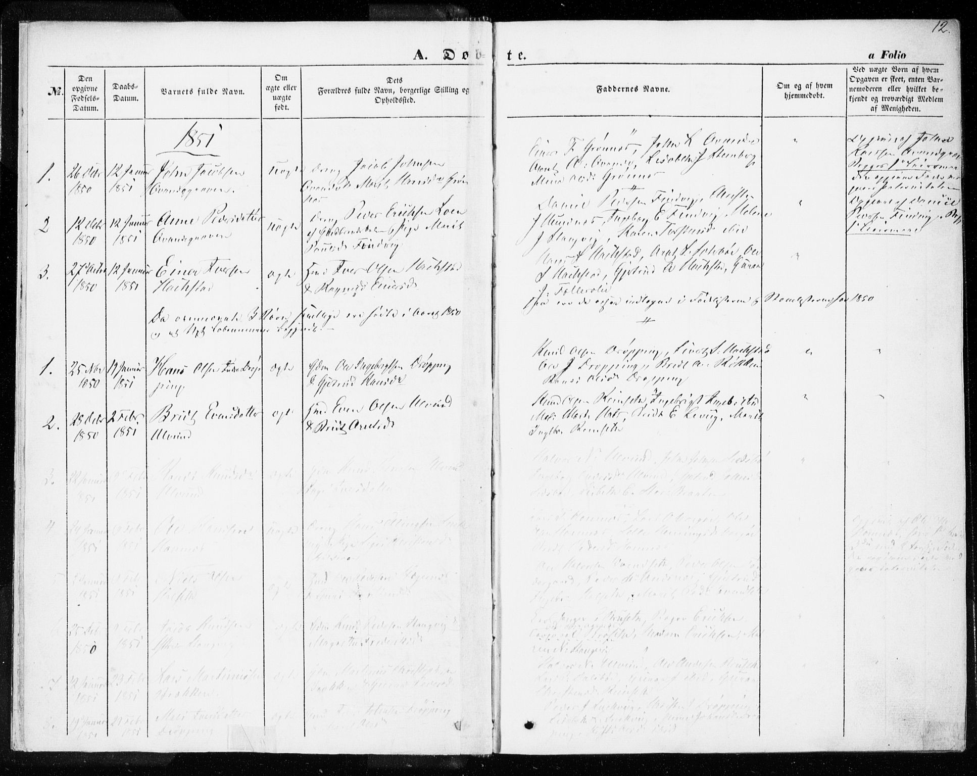 Ministerialprotokoller, klokkerbøker og fødselsregistre - Møre og Romsdal, SAT/A-1454/592/L1026: Parish register (official) no. 592A04, 1849-1867, p. 12