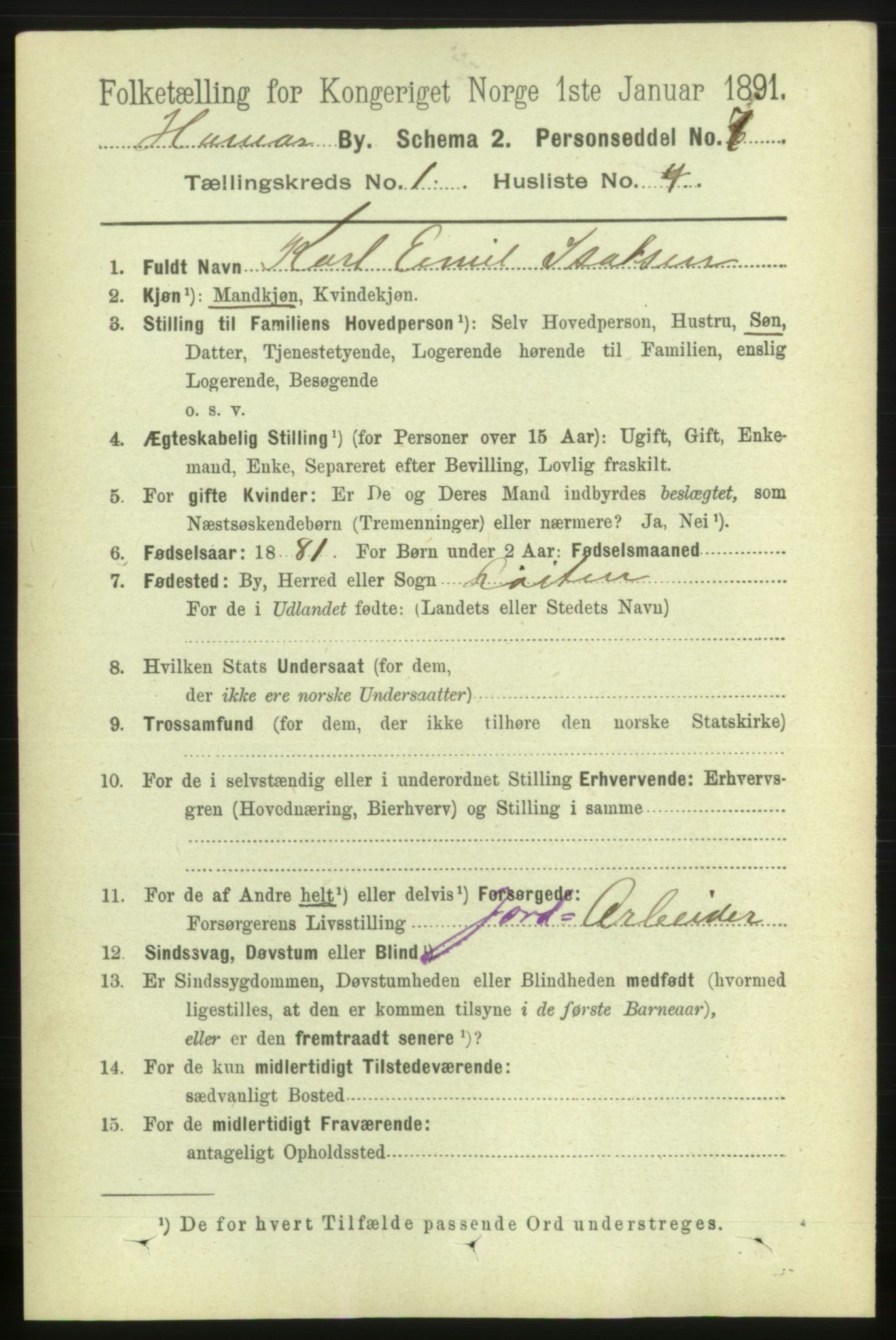 RA, 1891 census for 0401 Hamar, 1891, p. 65