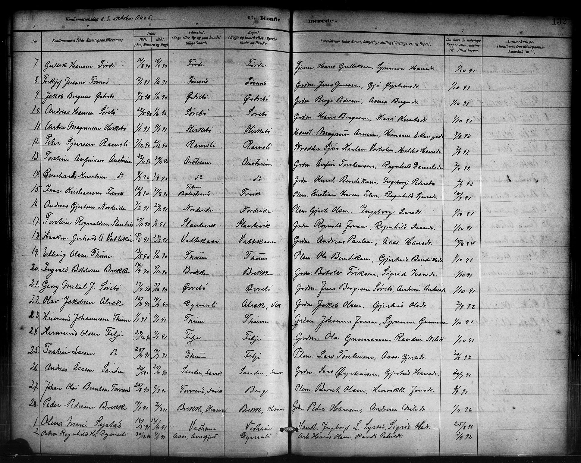 Lavik sokneprestembete, AV/SAB-A-80901: Parish register (copy) no. B 3, 1882-1913, p. 132