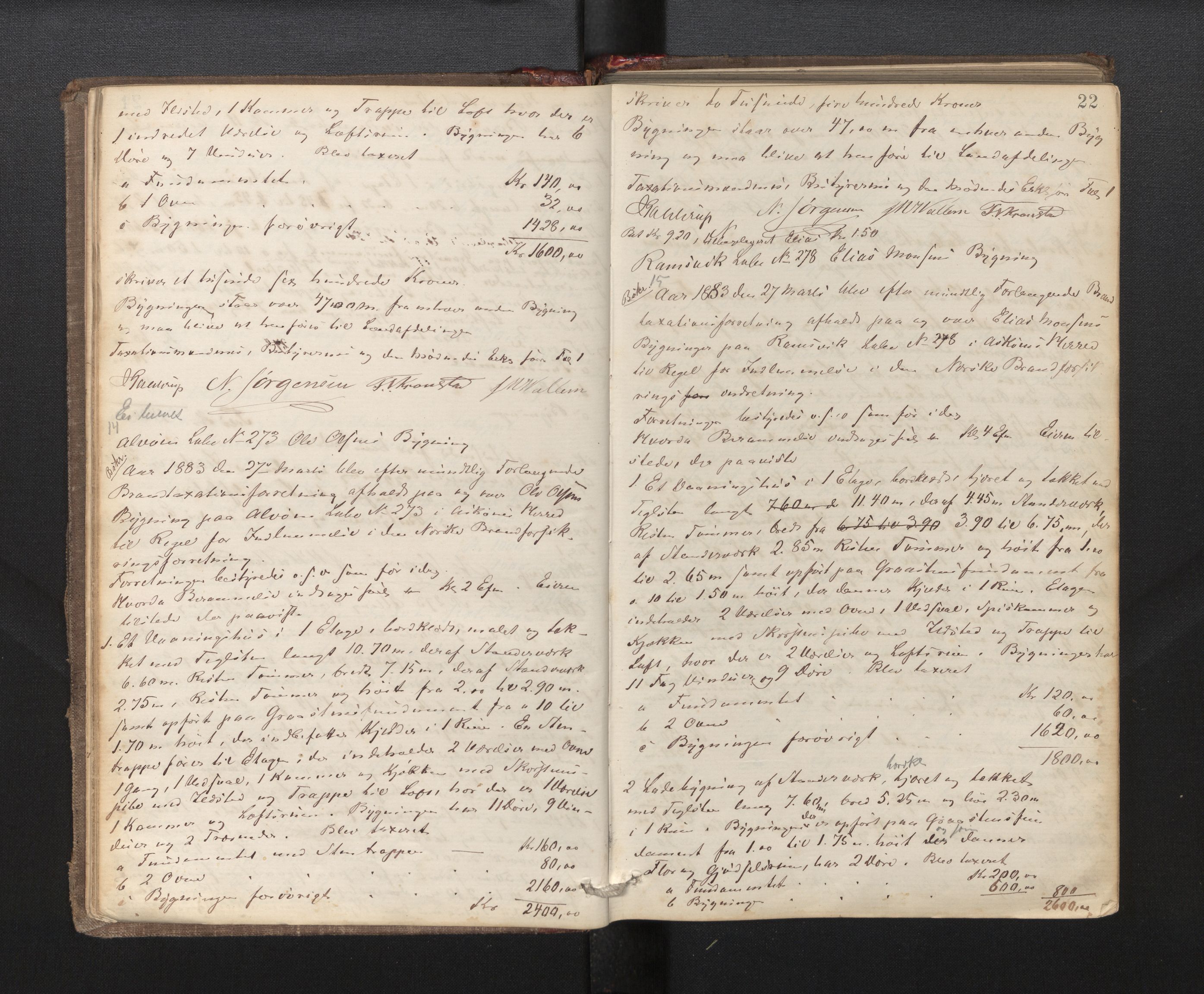 Lensmannen i Årstad, AV/SAB-A-36201/0012/L0007: Branntakstprotokoll, 1882-1889, p. 22