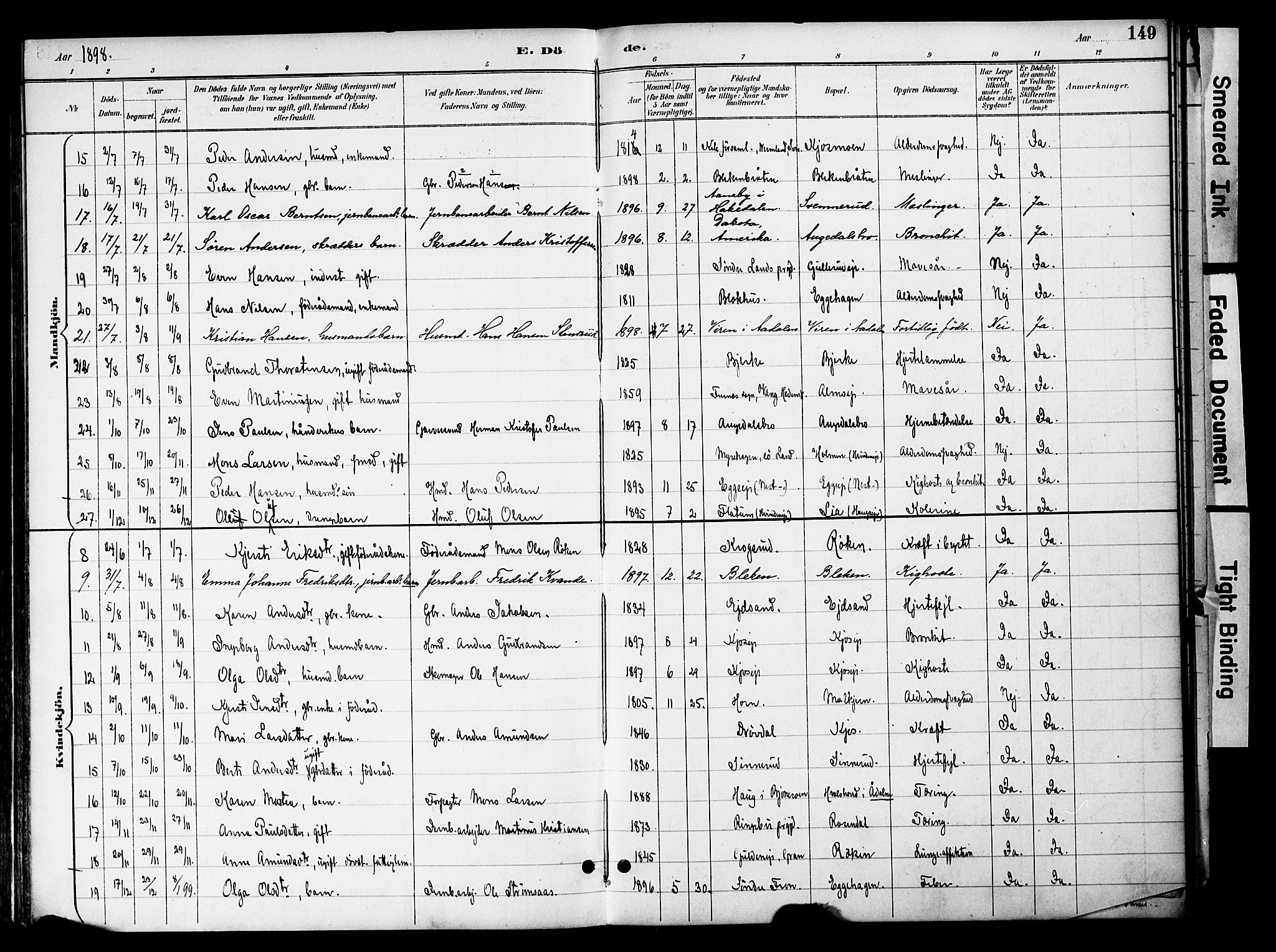 Gran prestekontor, SAH/PREST-112/H/Ha/Haa/L0020: Parish register (official) no. 20, 1889-1899, p. 149