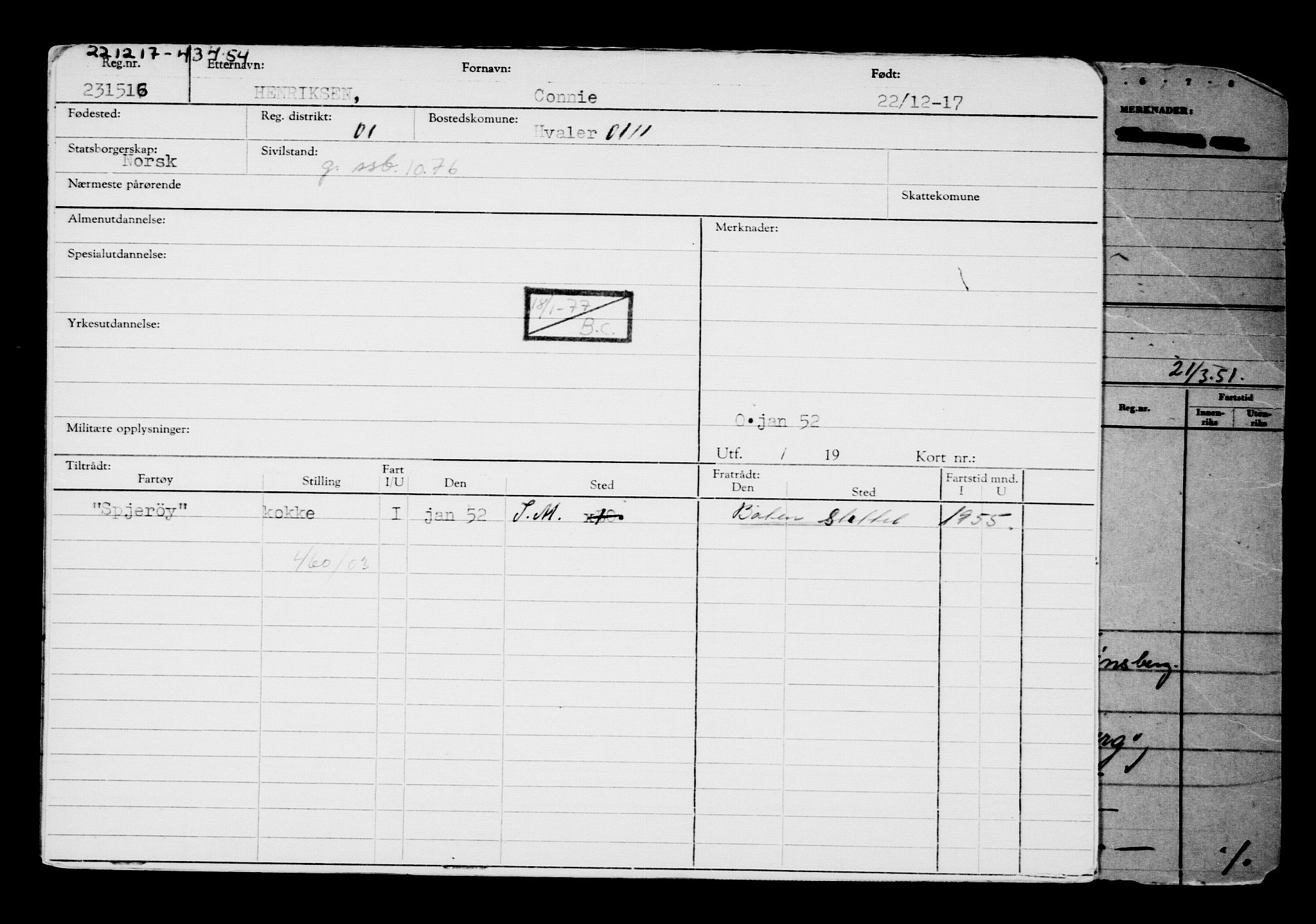 Direktoratet for sjømenn, AV/RA-S-3545/G/Gb/L0154: Hovedkort, 1917-1918, p. 137