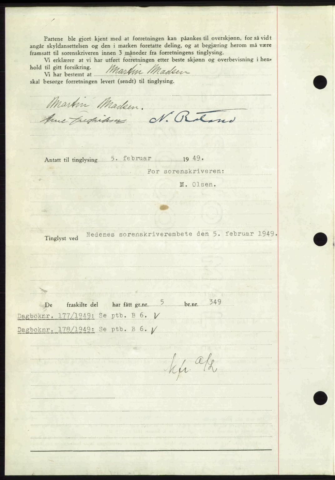 Nedenes sorenskriveri, AV/SAK-1221-0006/G/Gb/Gba/L0060: Mortgage book no. A12, 1948-1949, Diary no: : 176/1949