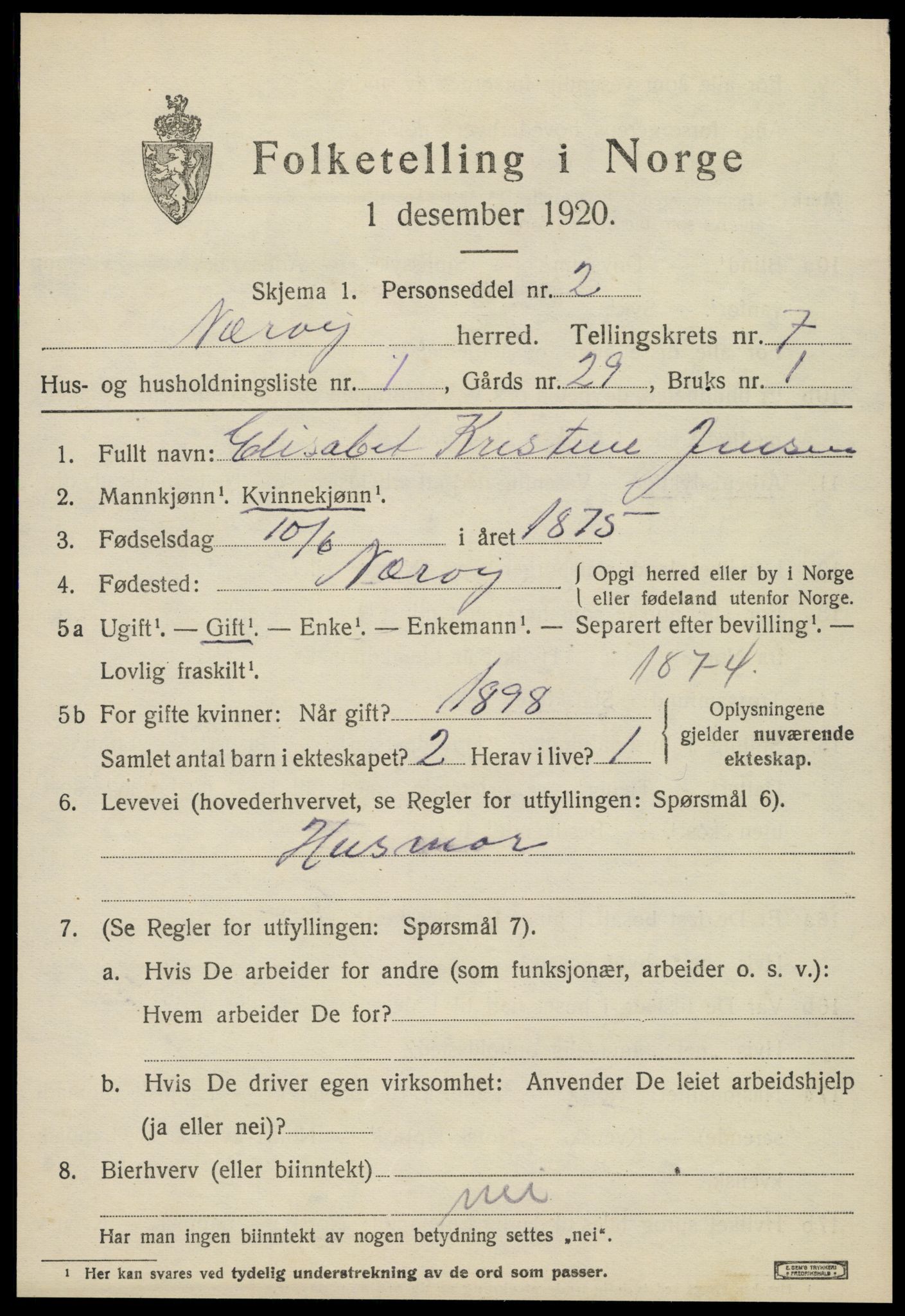 SAT, 1920 census for Nærøy, 1920, p. 3959