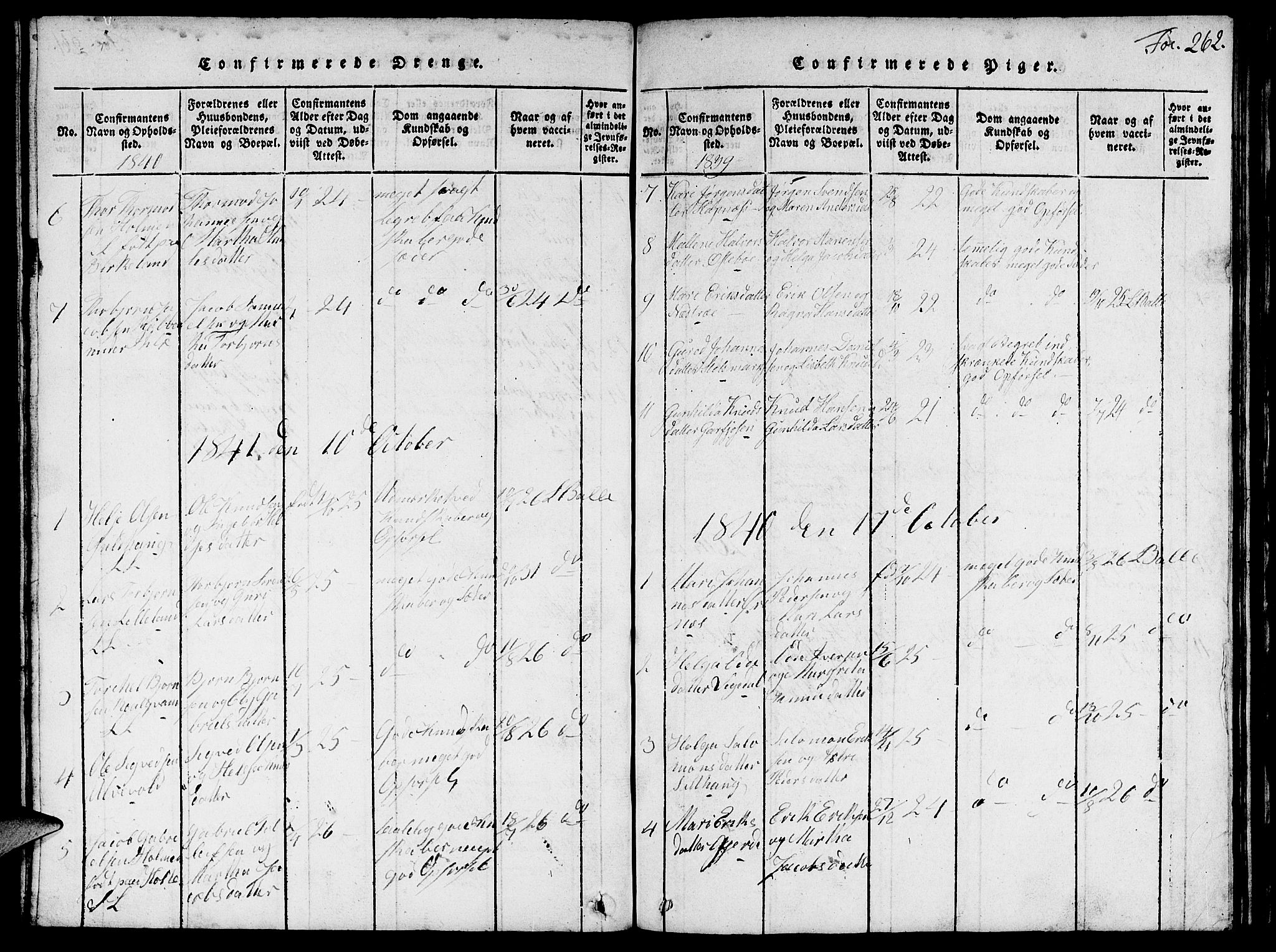 Vikedal sokneprestkontor, SAST/A-101840/01/V: Parish register (copy) no. B 1, 1816-1853, p. 262