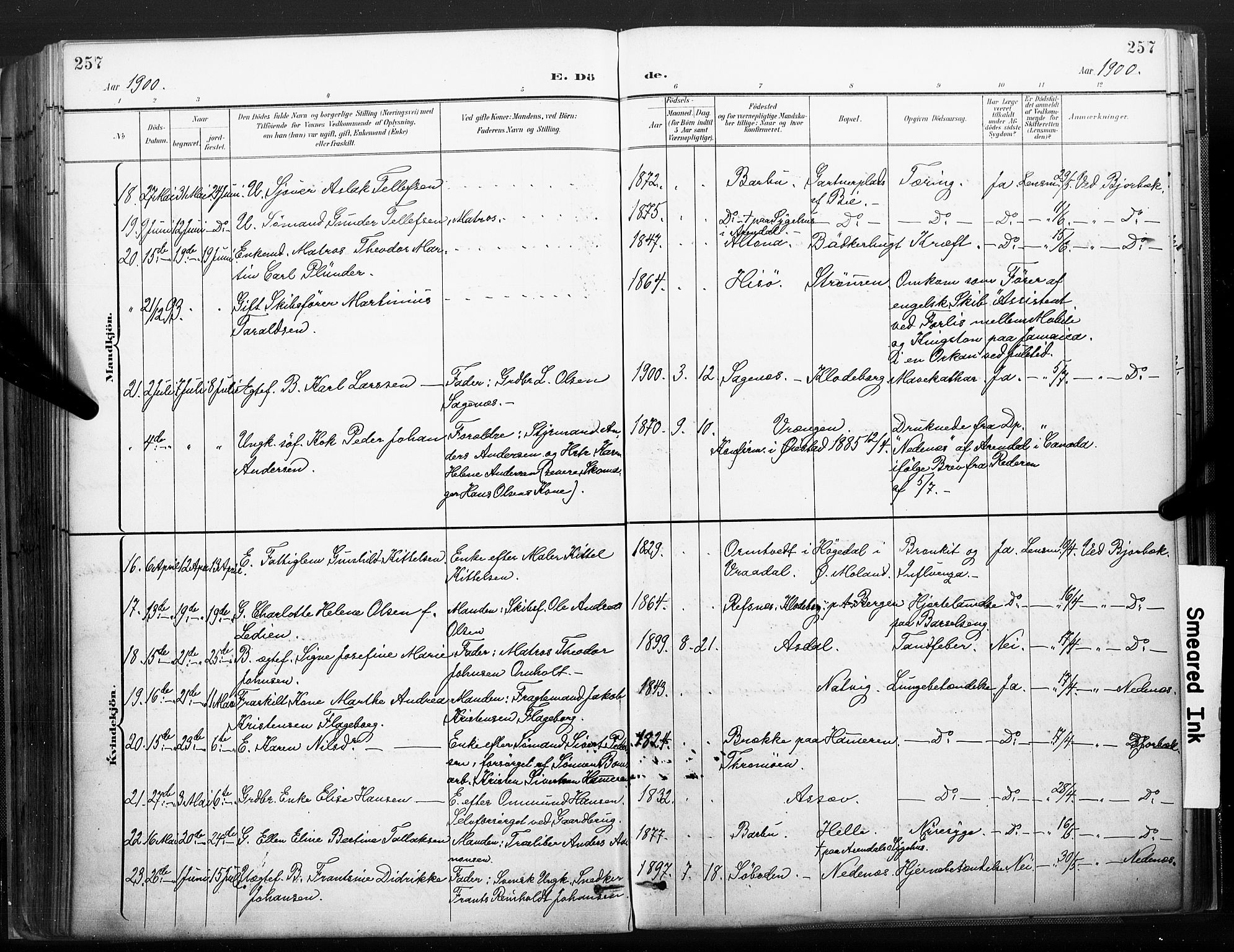 Øyestad sokneprestkontor, AV/SAK-1111-0049/F/Fa/L0018: Parish register (official) no. A 18, 1897-1907, p. 258