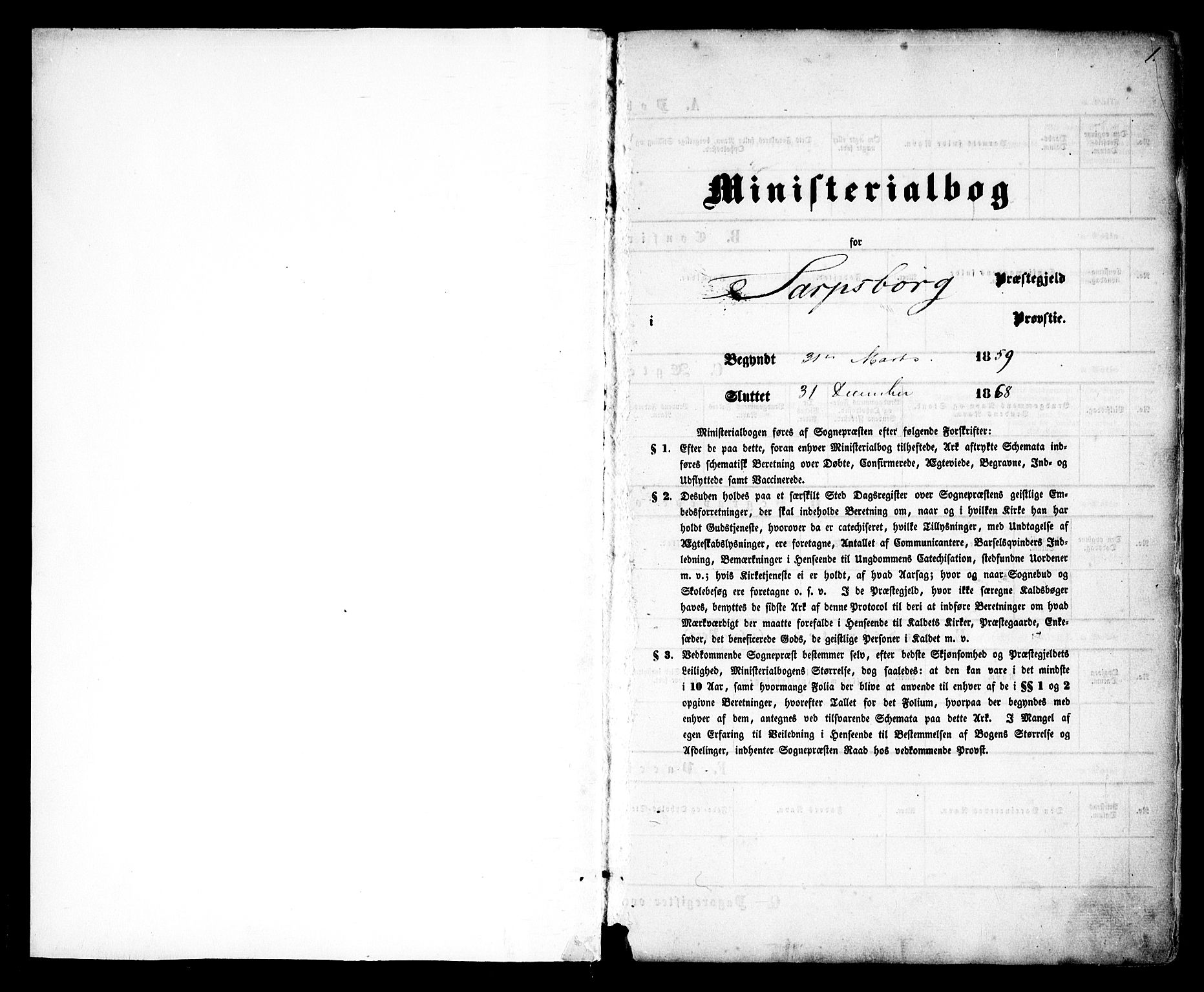 Sarpsborg prestekontor Kirkebøker, SAO/A-2006/F/Fa/L0001: Parish register (official) no. 1, 1859-1868, p. 1
