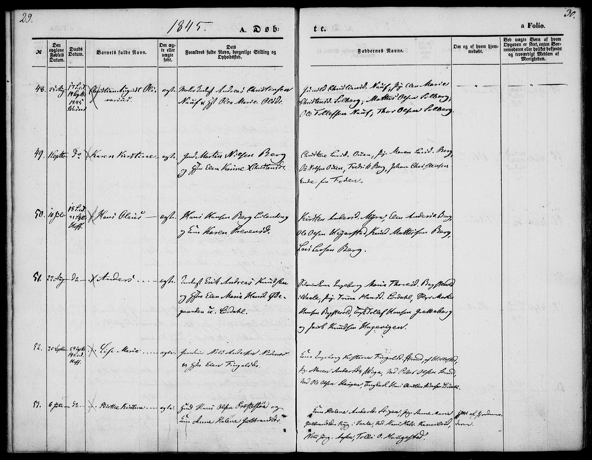 Hof kirkebøker, AV/SAKO-A-64/F/Fa/L0005: Parish register (official) no. I 5, 1844-1851, p. 29-30