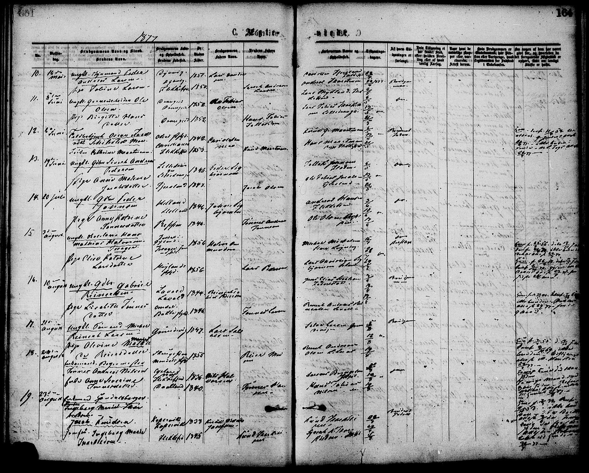 Flekkefjord sokneprestkontor, SAK/1111-0012/F/Fa/Fac/L0007: Parish register (official) no. A 7, 1875-1885, p. 164