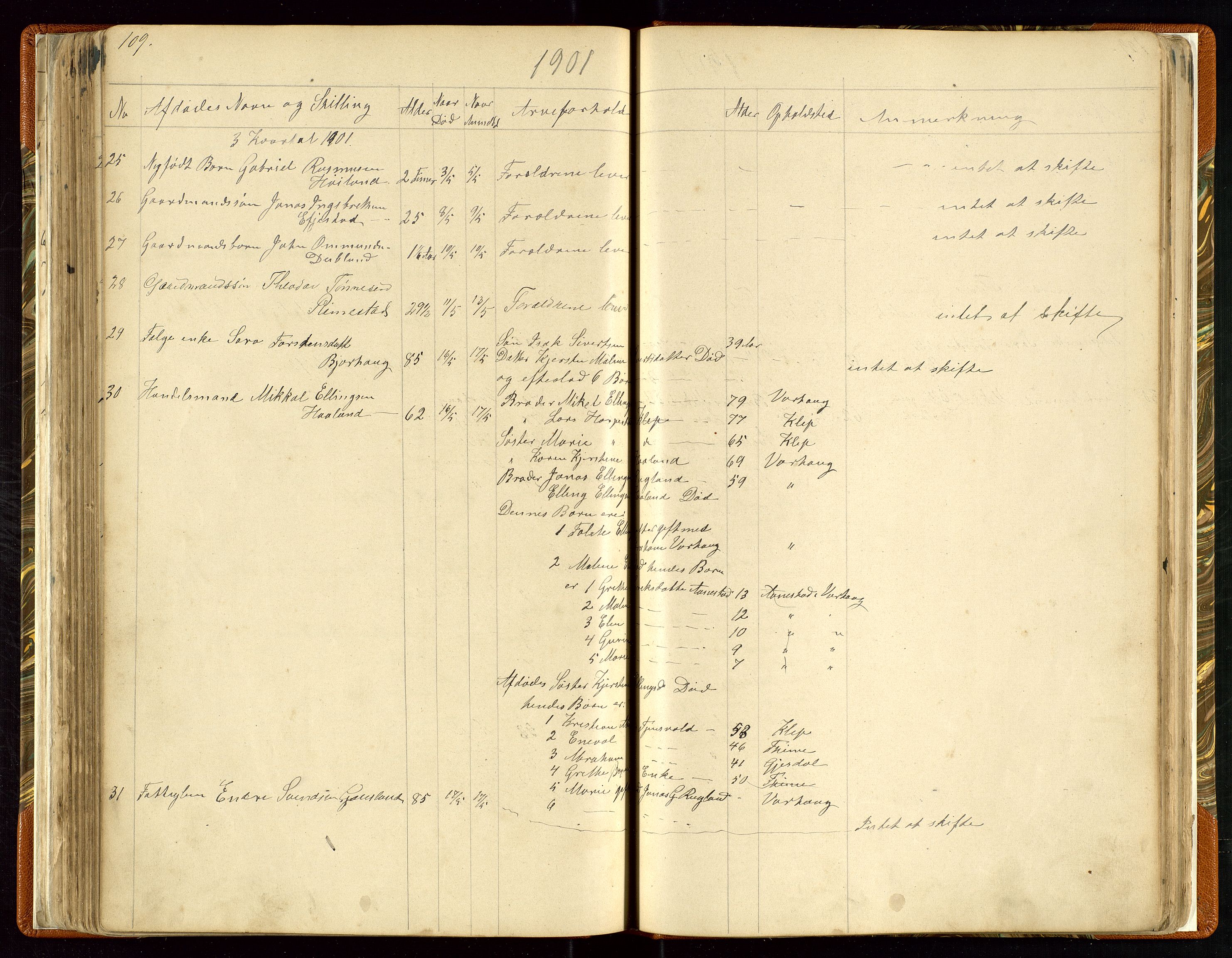 Hå lensmannskontor, AV/SAST-A-100456/Gga/L0001: Dødsfallsprotokoll, 1890-1902, p. 109