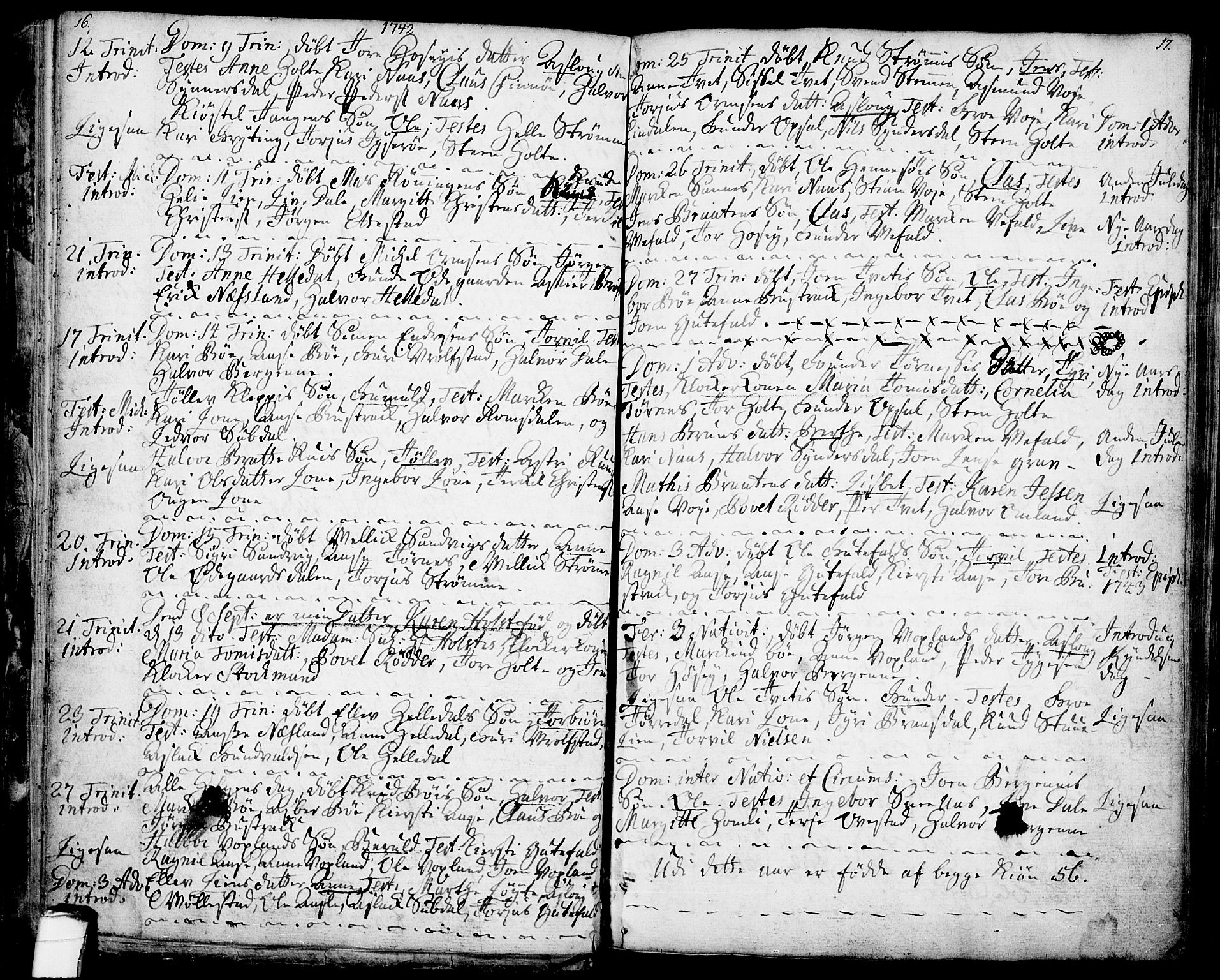 Drangedal kirkebøker, SAKO/A-258/F/Fa/L0001: Parish register (official) no. 1, 1697-1767, p. 16-17