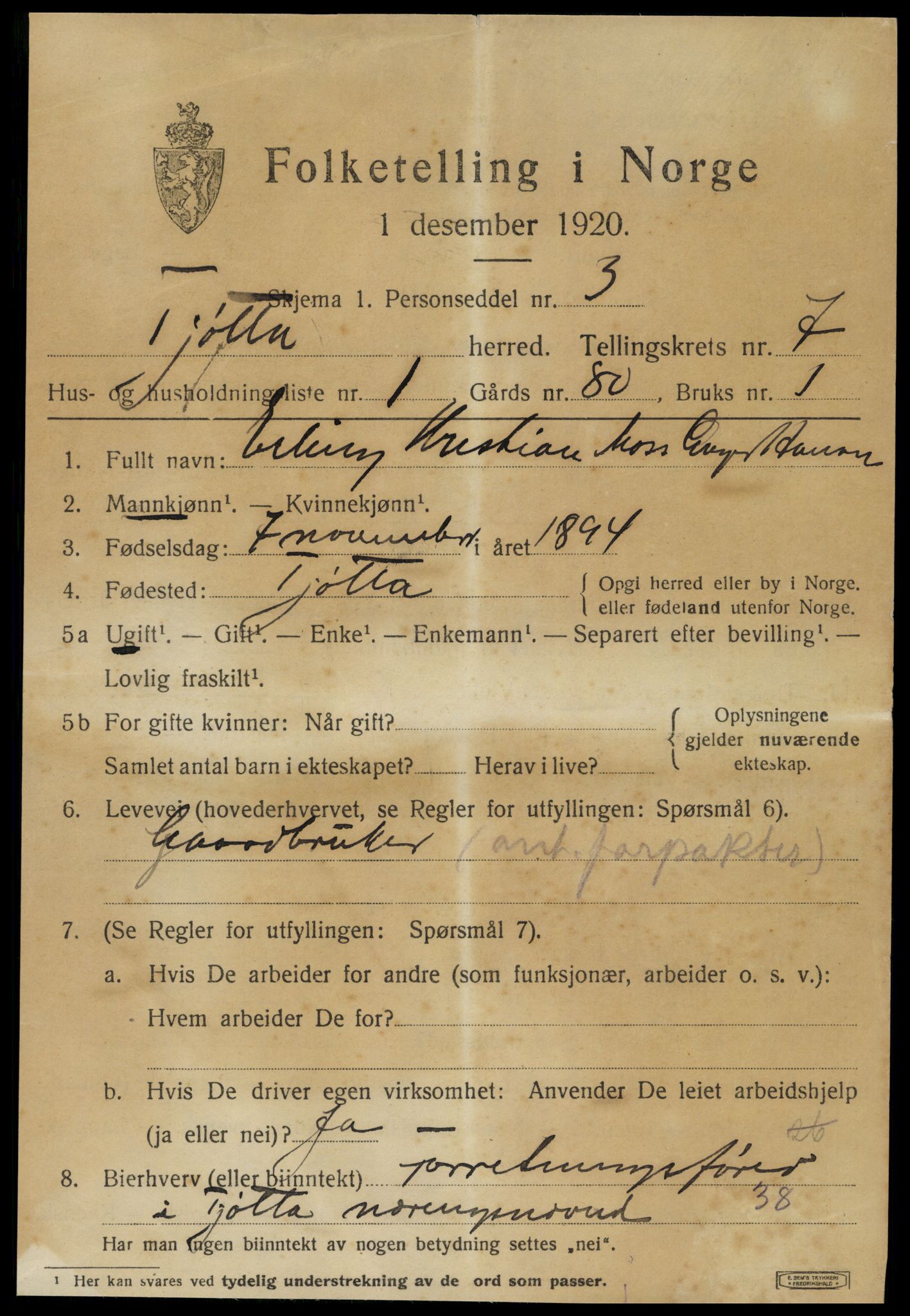 SAT, 1920 census for Tjøtta, 1920, p. 2853