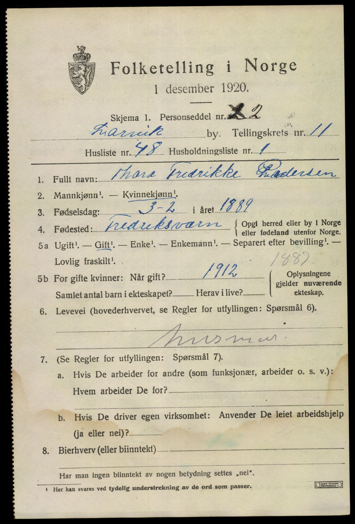 SAKO, 1920 census for Larvik, 1920, p. 29278