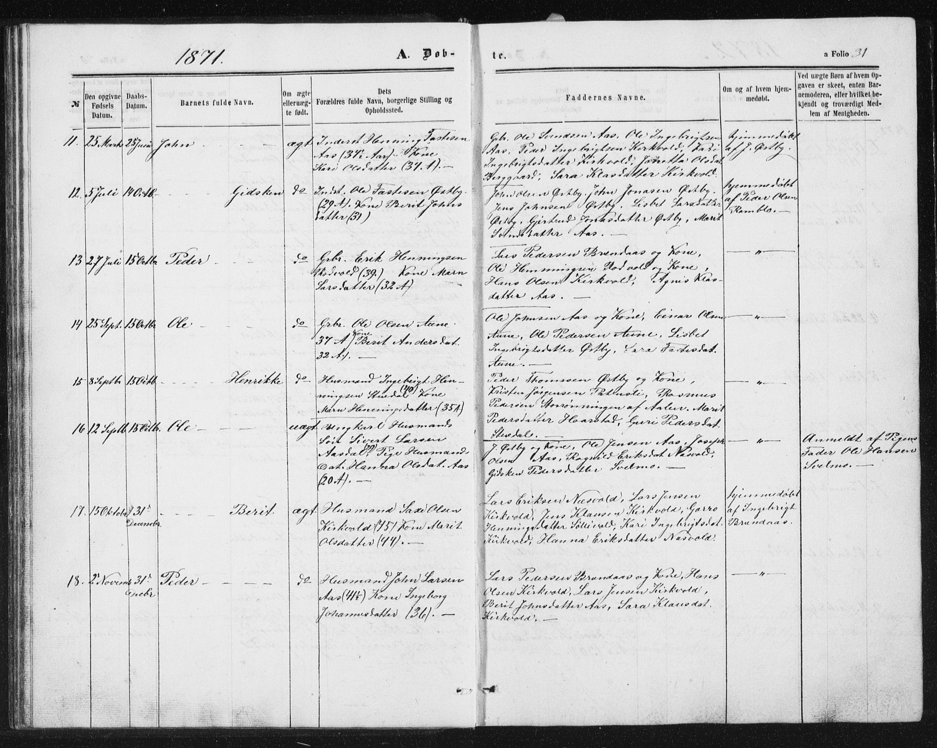 Ministerialprotokoller, klokkerbøker og fødselsregistre - Sør-Trøndelag, SAT/A-1456/698/L1166: Parish register (copy) no. 698C03, 1861-1887, p. 31