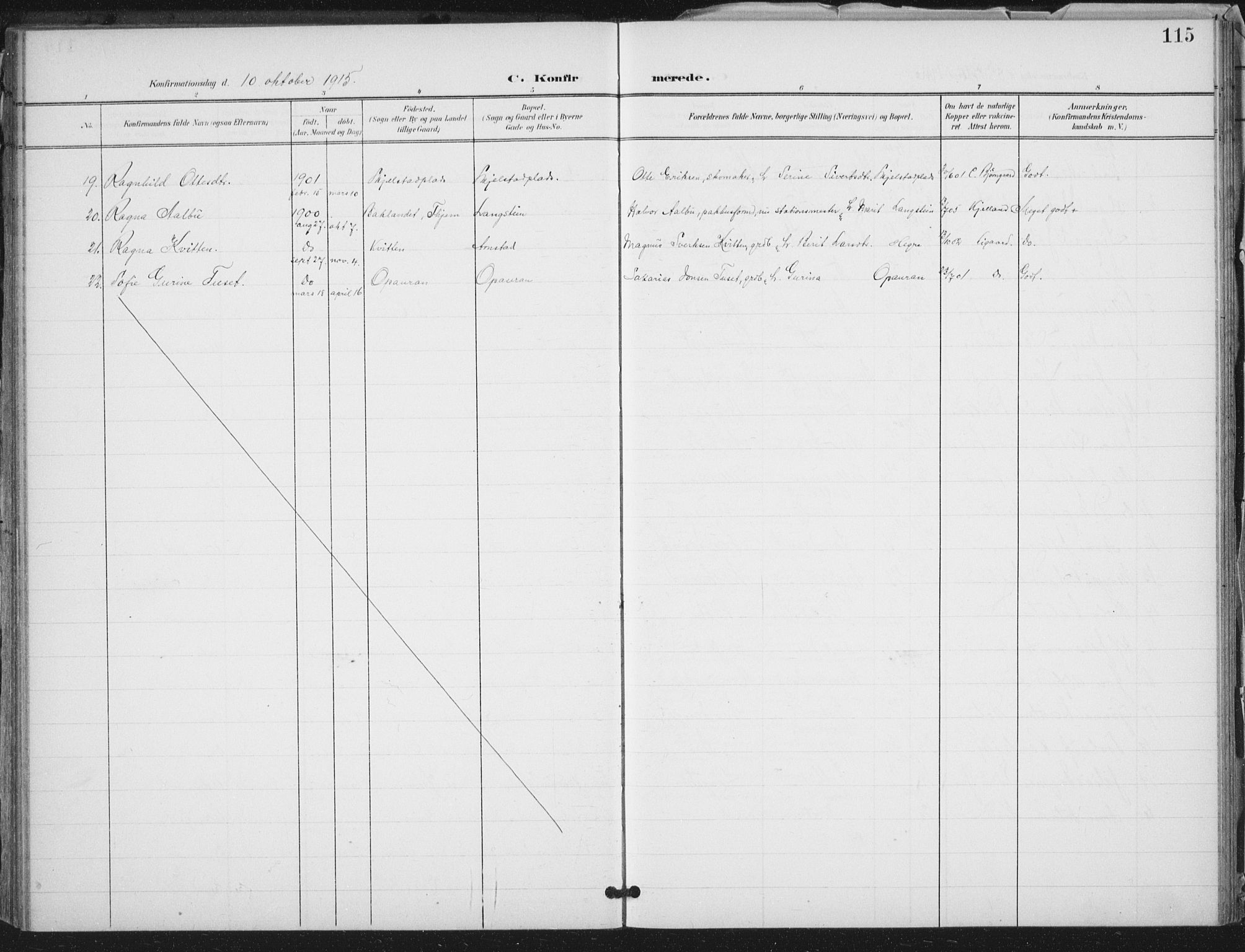 Ministerialprotokoller, klokkerbøker og fødselsregistre - Nord-Trøndelag, SAT/A-1458/712/L0101: Parish register (official) no. 712A02, 1901-1916, p. 115
