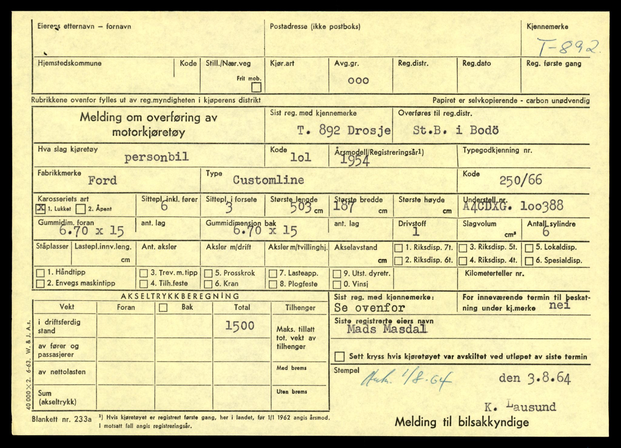 Møre og Romsdal vegkontor - Ålesund trafikkstasjon, AV/SAT-A-4099/F/Fe/L0008: Registreringskort for kjøretøy T 747 - T 894, 1927-1998, p. 2934