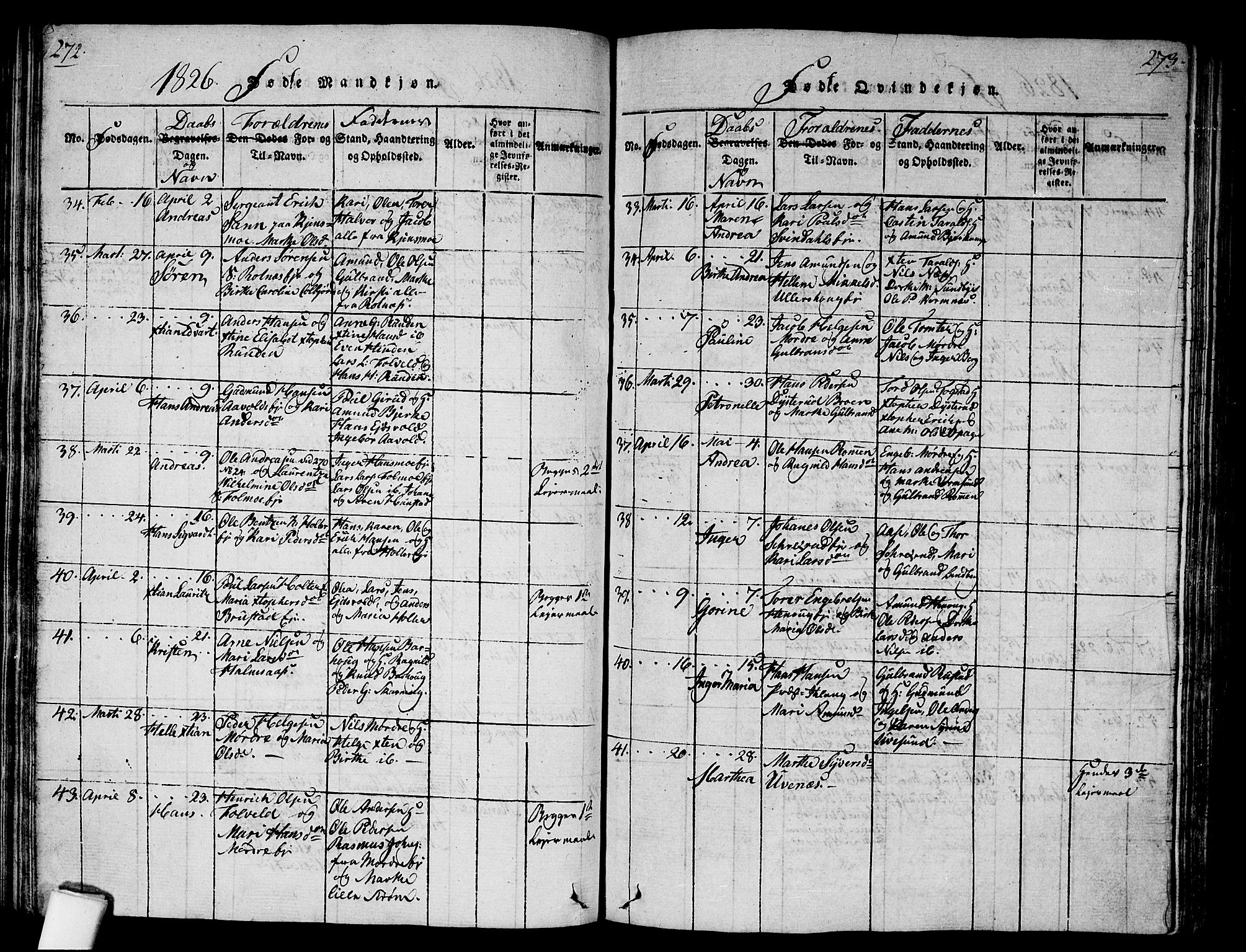 Nes prestekontor Kirkebøker, AV/SAO-A-10410/G/Ga/L0001: Parish register (copy) no. I 1, 1815-1835, p. 272-273