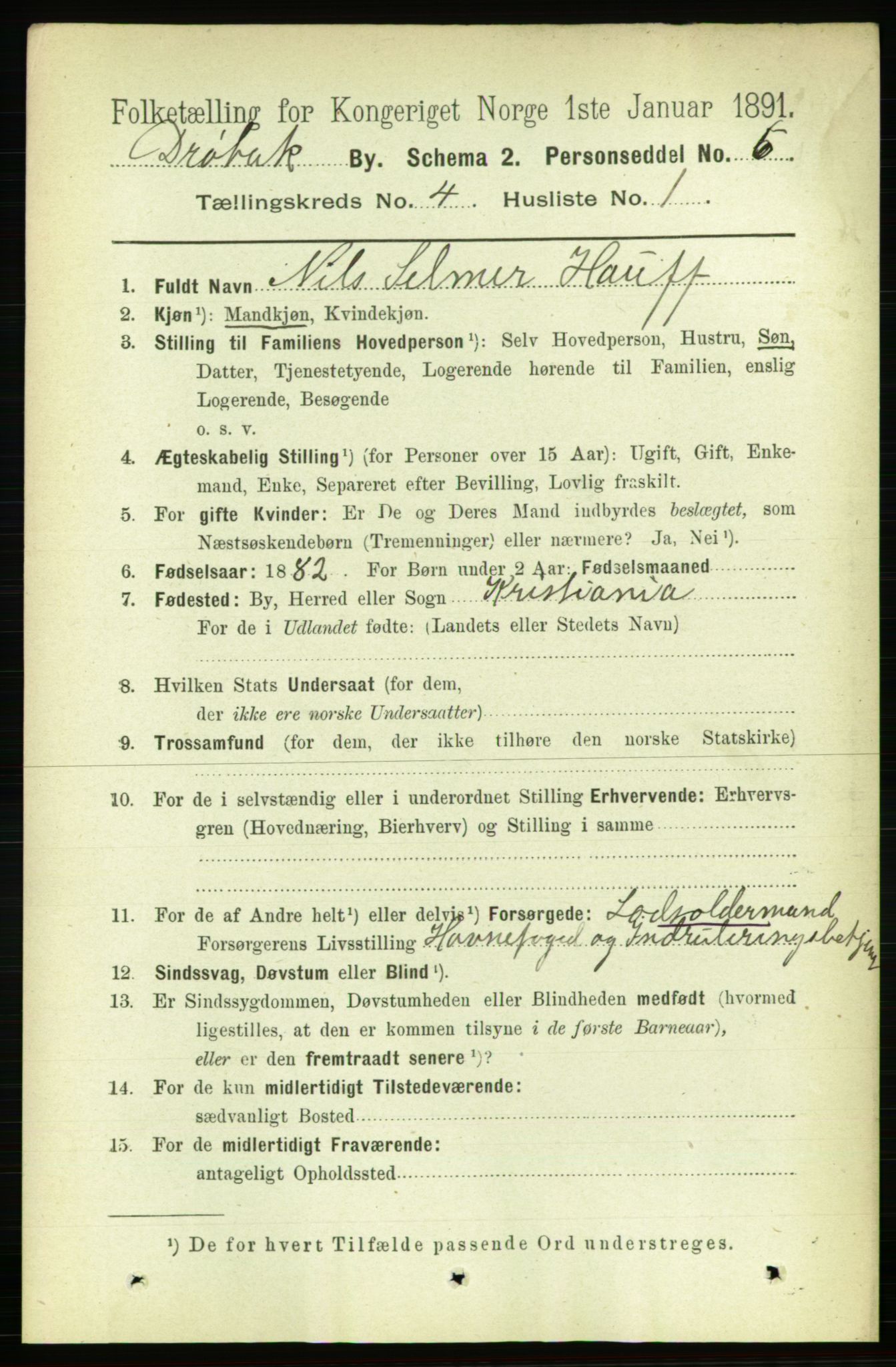 RA, 1891 census for 0203 Drøbak, 1891, p. 2529