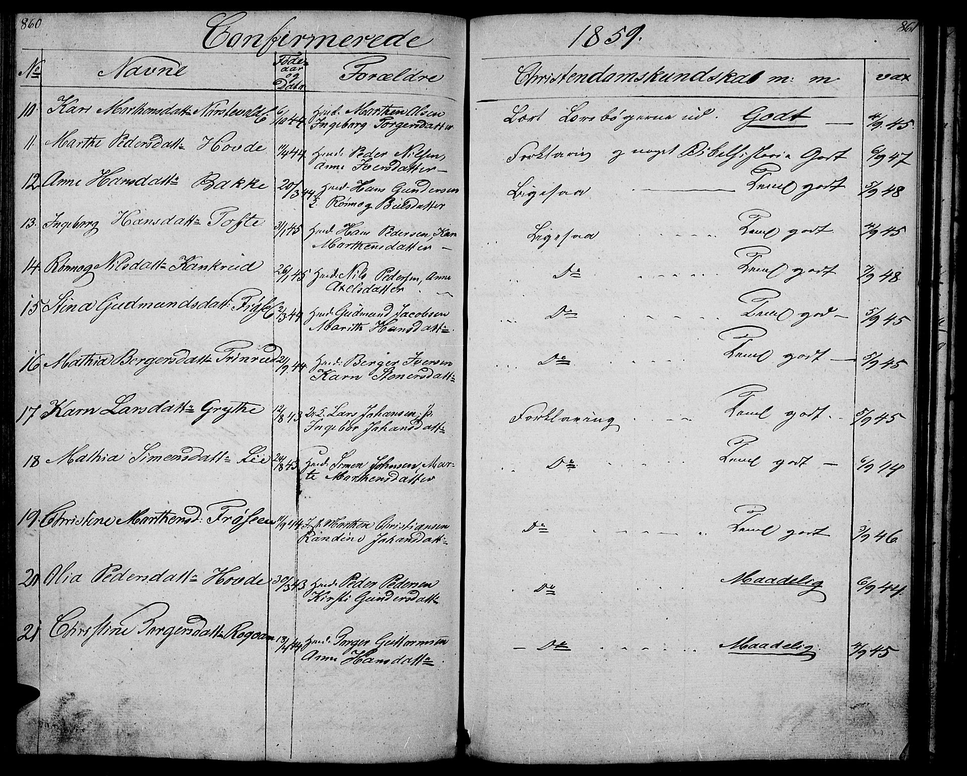 Gausdal prestekontor, SAH/PREST-090/H/Ha/Hab/L0004: Parish register (copy) no. 4, 1835-1870, p. 860-861