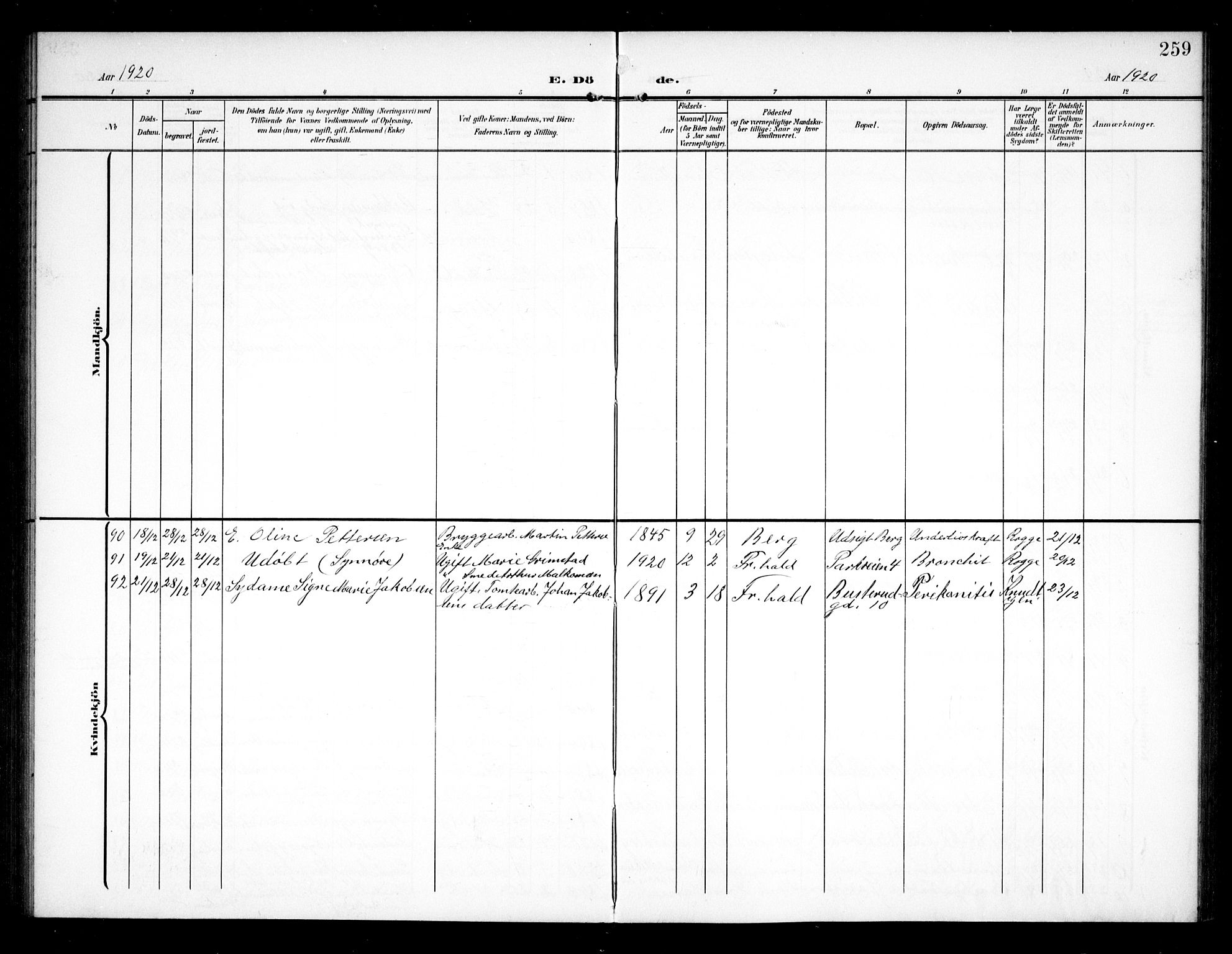 Halden prestekontor Kirkebøker, AV/SAO-A-10909/G/Ga/L0011: Parish register (copy) no. 11, 1906-1934, p. 259