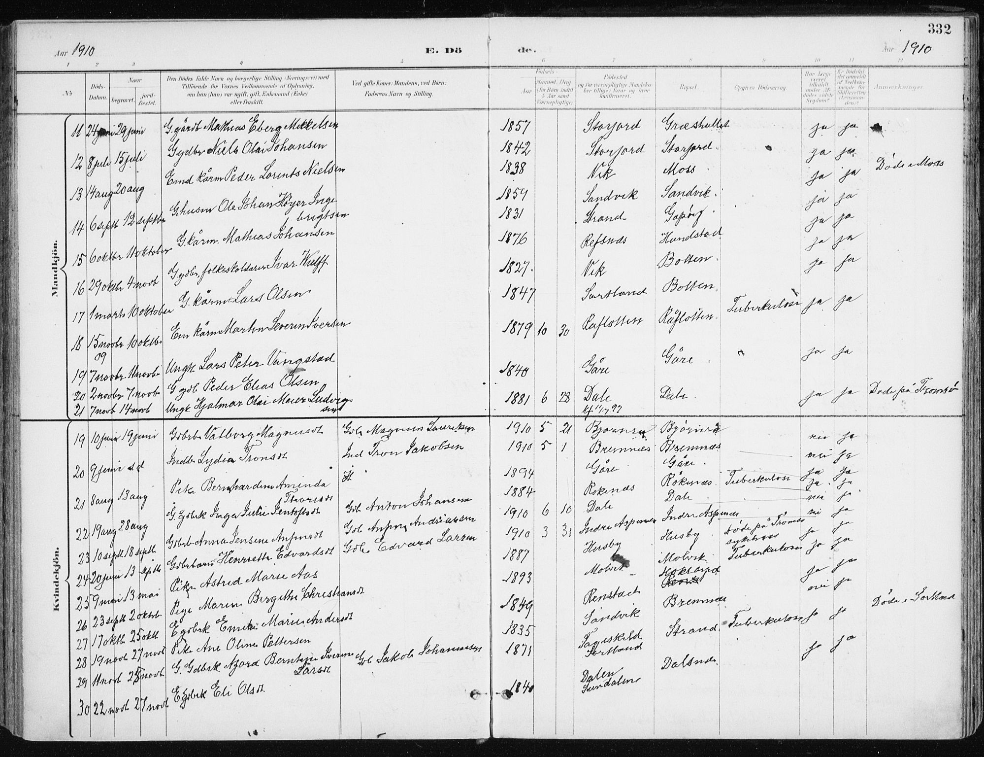 Kvæfjord sokneprestkontor, SATØ/S-1323/G/Ga/Gaa/L0006kirke: Parish register (official) no. 6, 1895-1914, p. 332