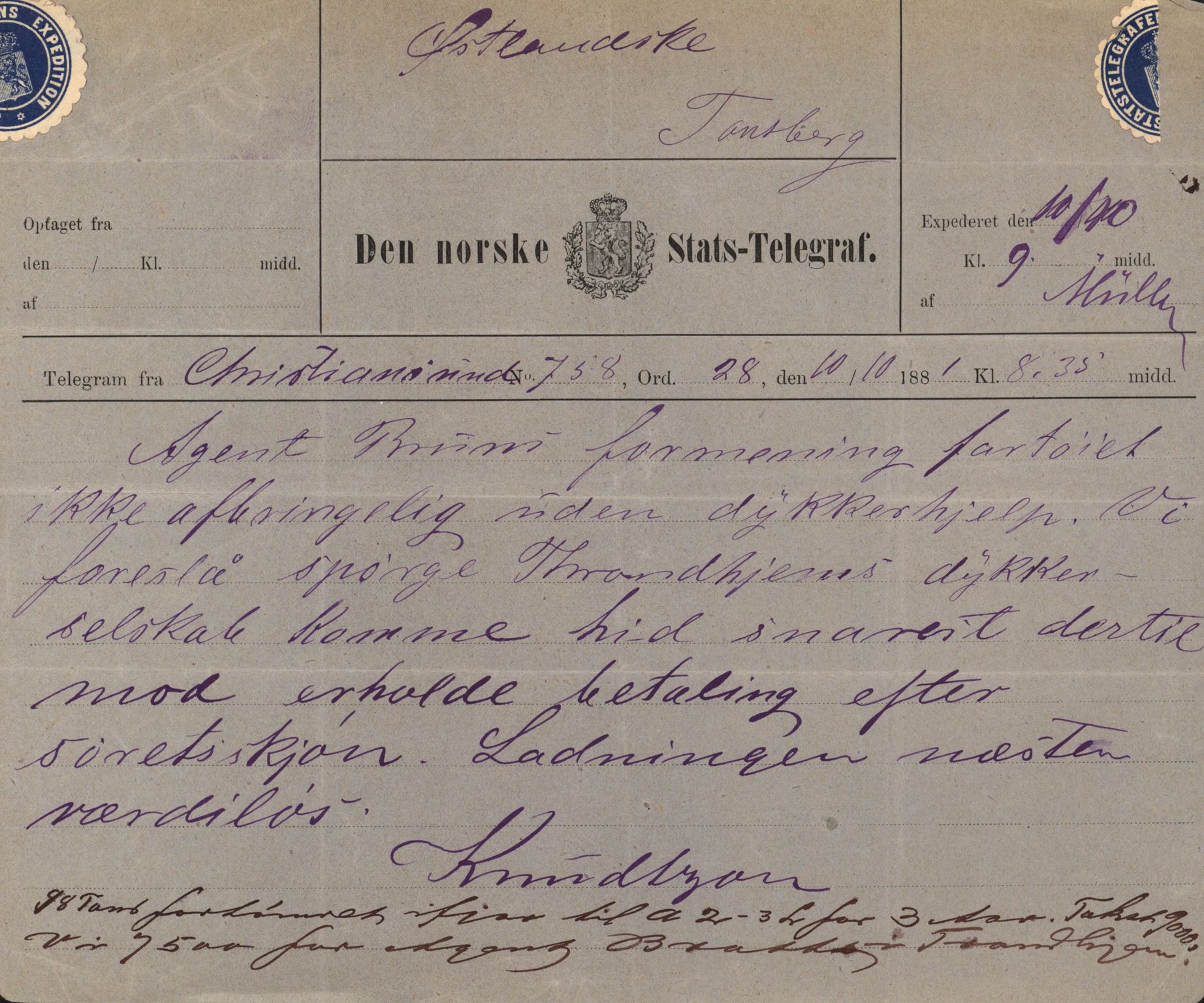 Pa 63 - Østlandske skibsassuranceforening, VEMU/A-1079/G/Ga/L0014/0004: Havaridokumenter / Bertrand, Frigga, Frank, Nordafjeld, 1881, p. 118