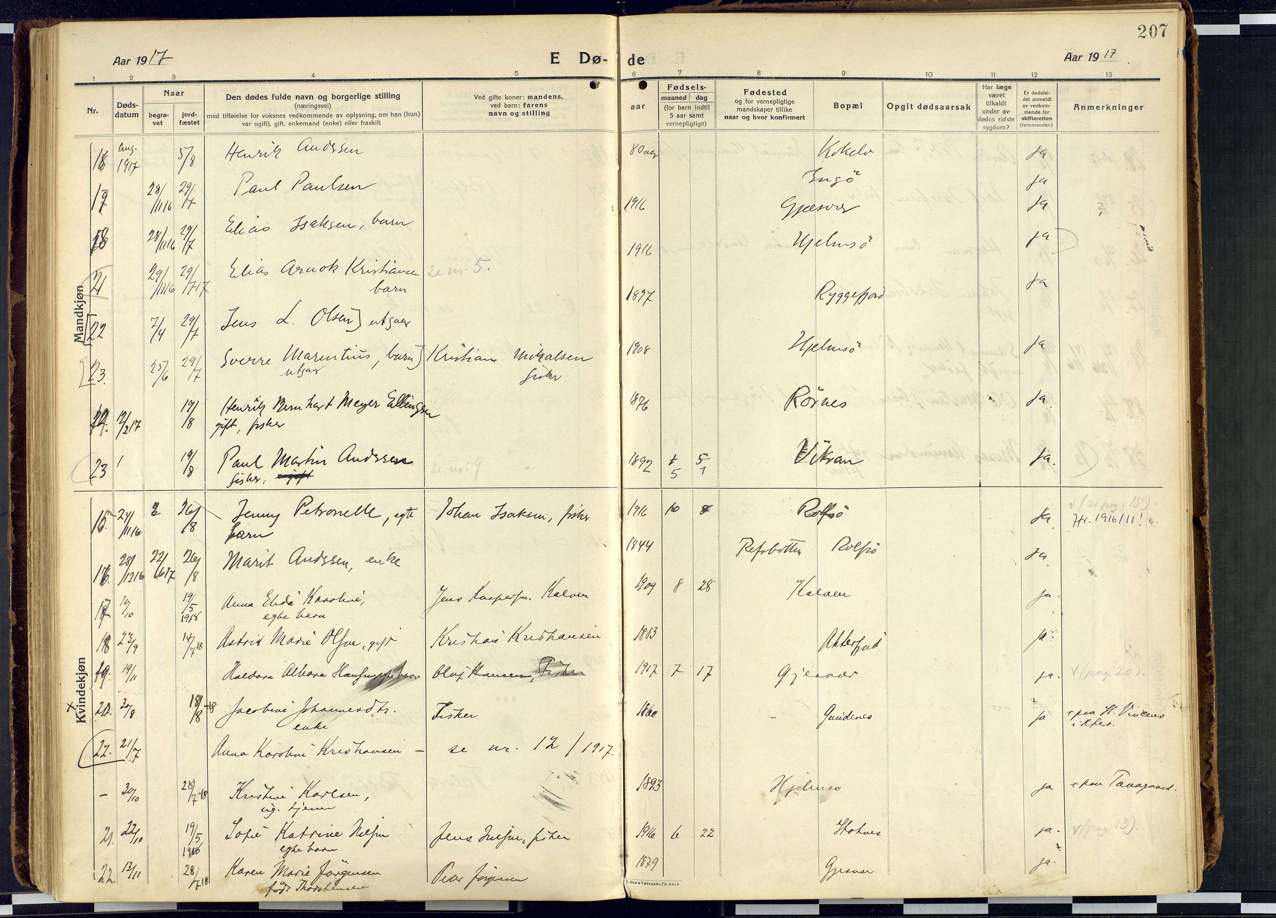 Måsøy sokneprestkontor, AV/SATØ-S-1348/H/Ha/L0010kirke: Parish register (official) no. 10, 1915-1933, p. 207
