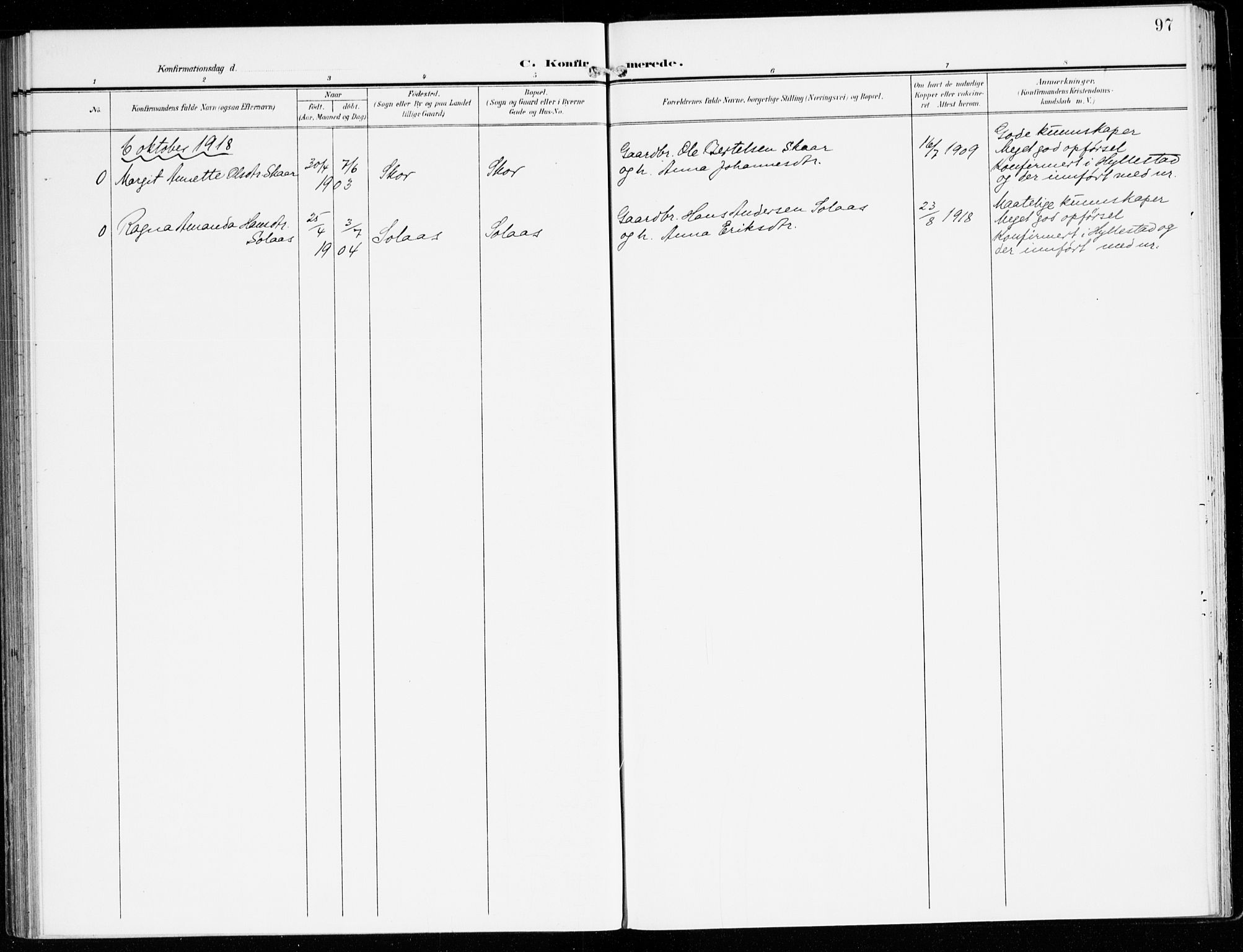 Hyllestad sokneprestembete, AV/SAB-A-80401: Parish register (official) no. D 2, 1905-1919, p. 97