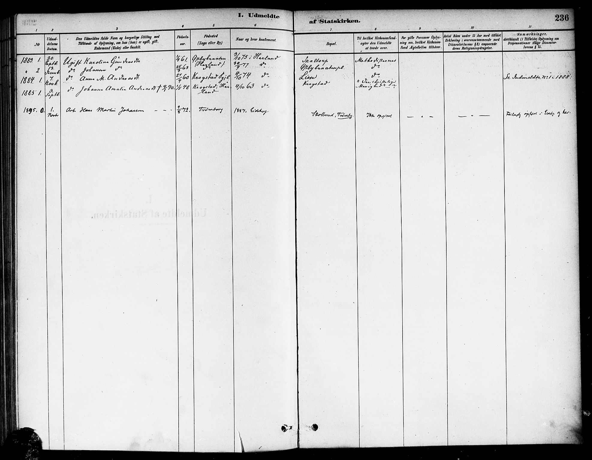 Eidsberg prestekontor Kirkebøker, AV/SAO-A-10905/F/Fb/L0001: Parish register (official) no. II 1, 1879-1900, p. 236