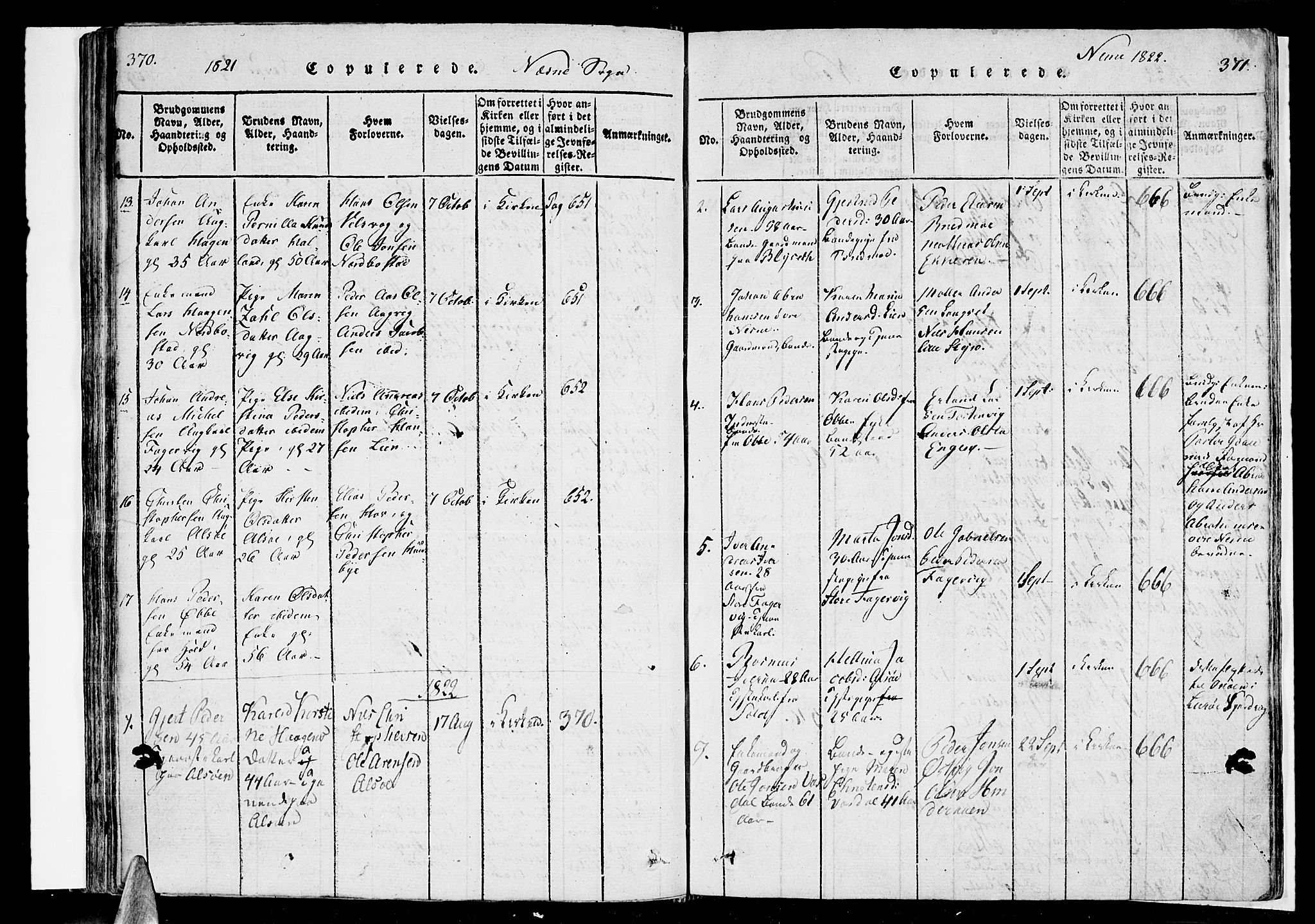 Ministerialprotokoller, klokkerbøker og fødselsregistre - Nordland, AV/SAT-A-1459/838/L0546: Parish register (official) no. 838A05 /1, 1820-1828, p. 370-371