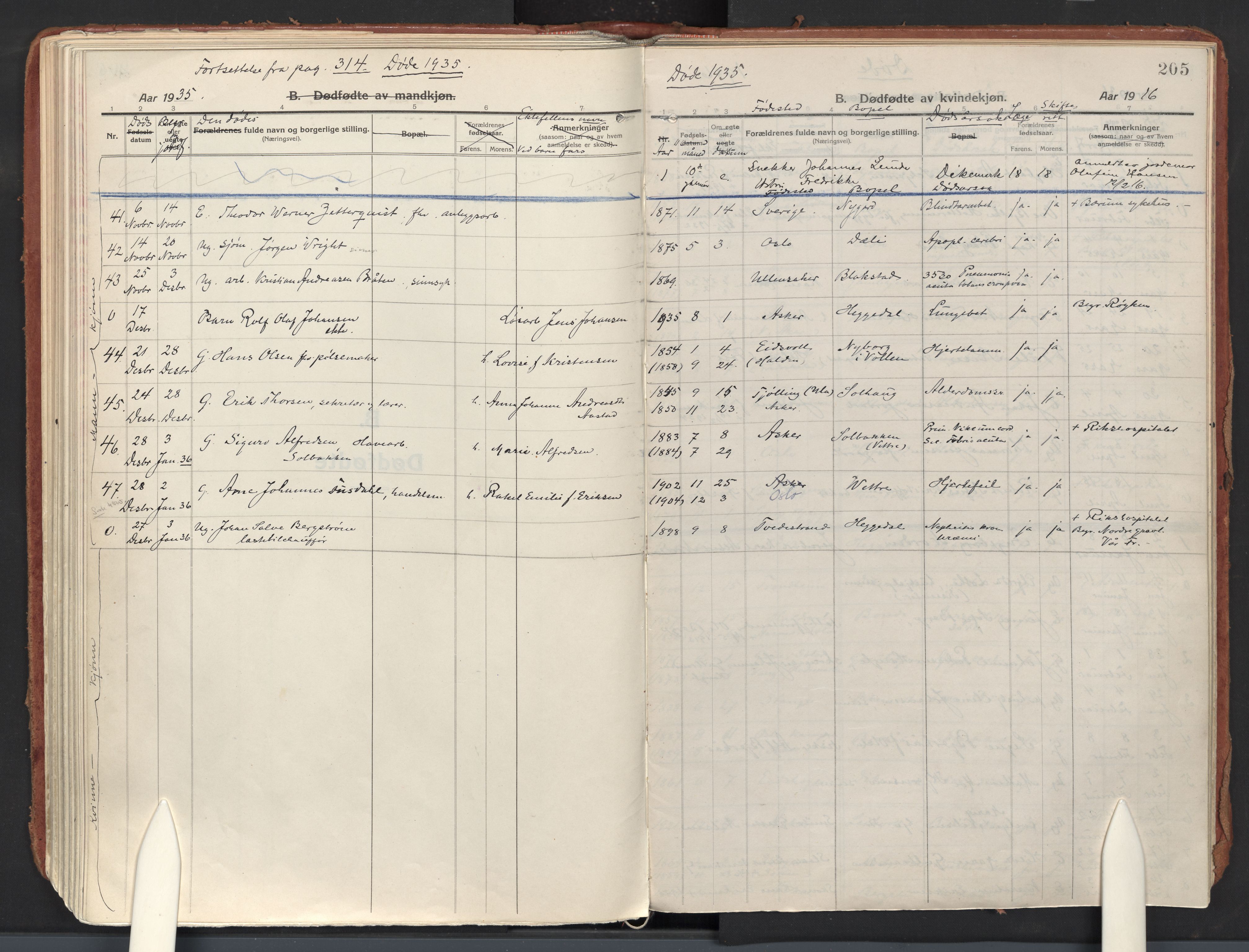 Asker prestekontor Kirkebøker, SAO/A-10256a/F/Fa/L0018: Parish register (official) no. I 18, 1916-1936, p. 205