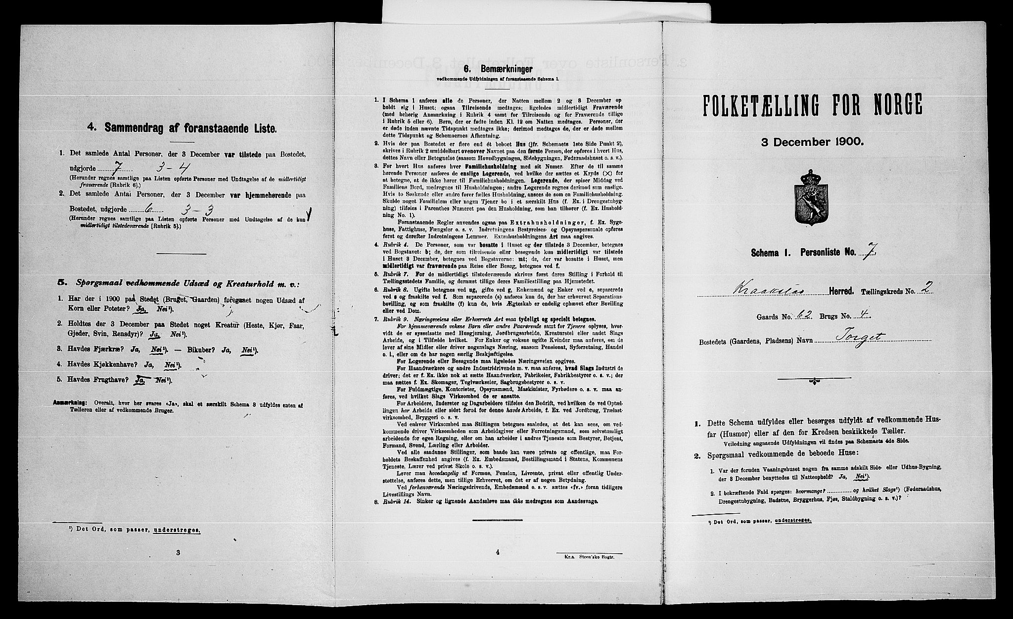 SAO, 1900 census for Kråkstad, 1900
