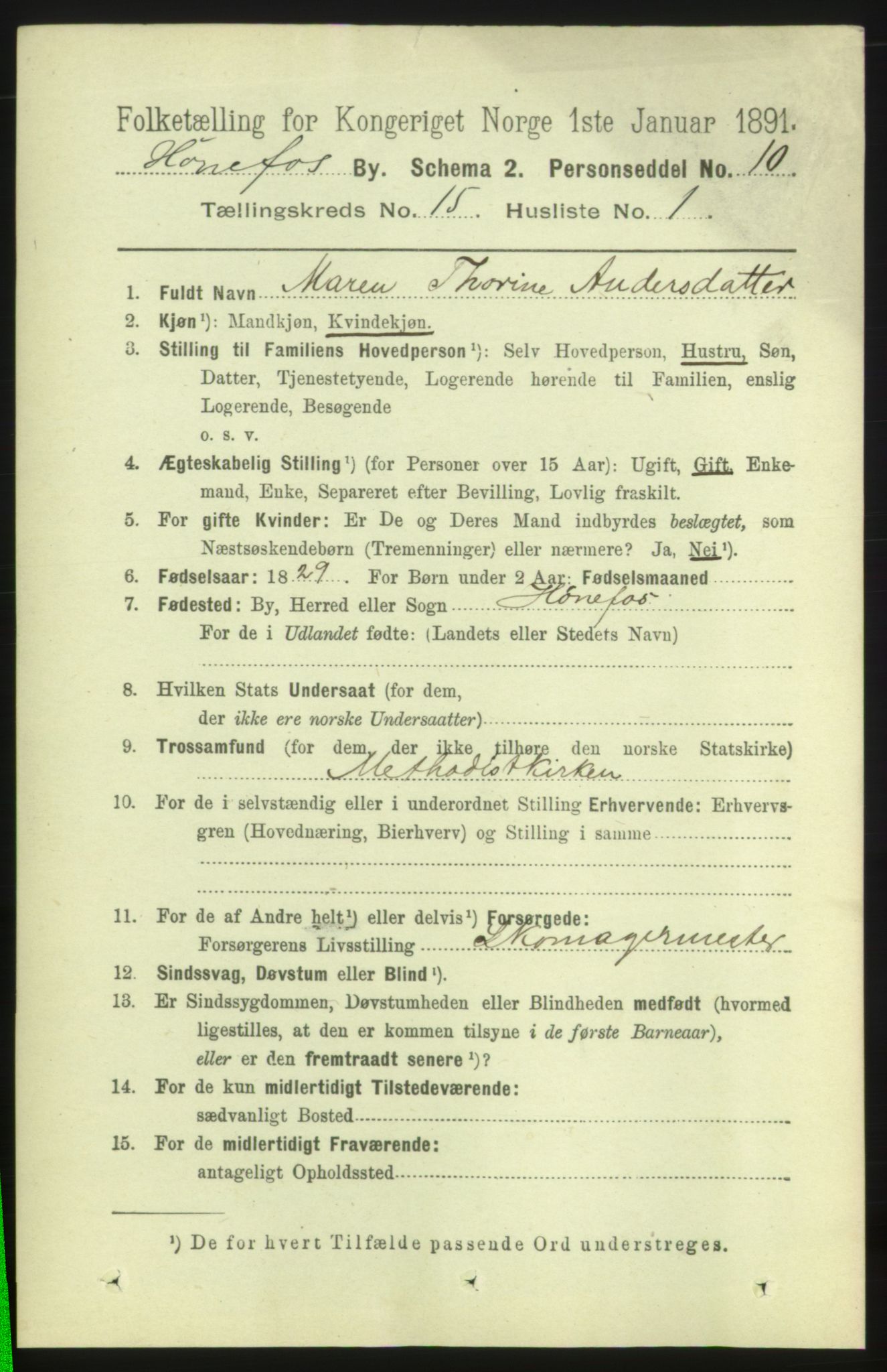 RA, 1891 census for 0601 Hønefoss, 1891, p. 1724