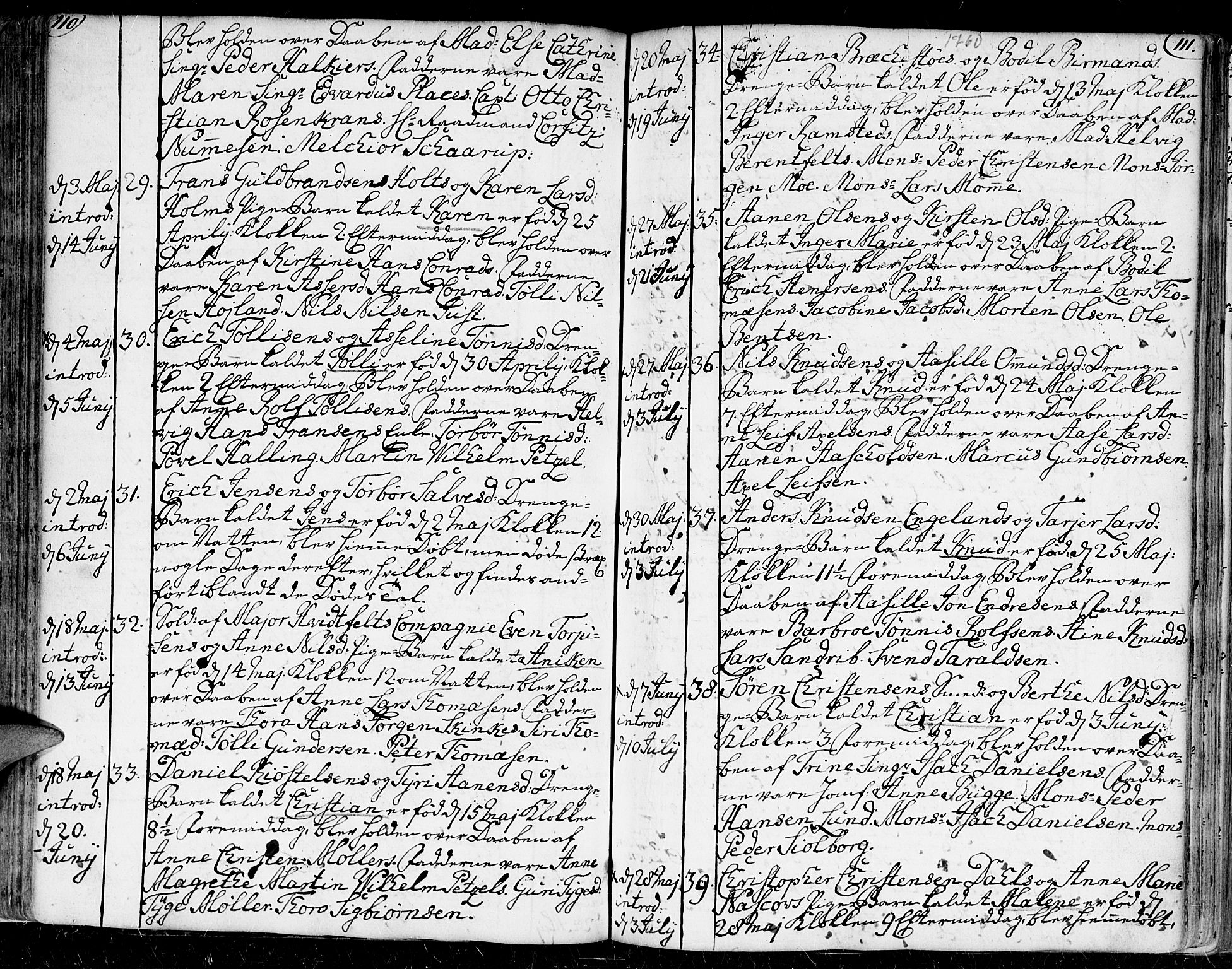 Kristiansand domprosti, AV/SAK-1112-0006/F/Fa/L0002: Parish register (official) no. A 2, 1755-1778, p. 110-111