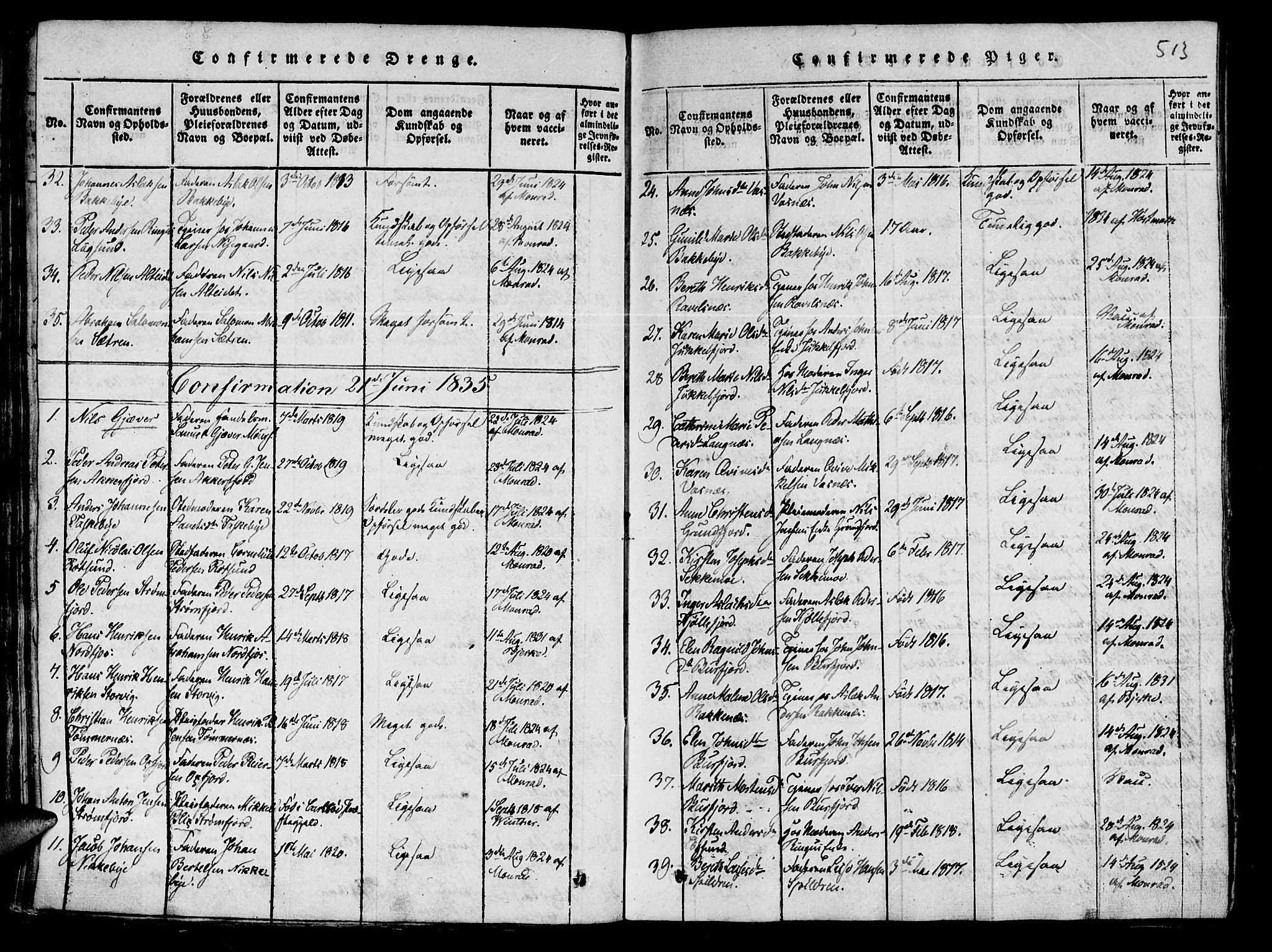Skjervøy sokneprestkontor, SATØ/S-1300/H/Ha/Haa/L0004kirke: Parish register (official) no. 4, 1820-1838, p. 512-513