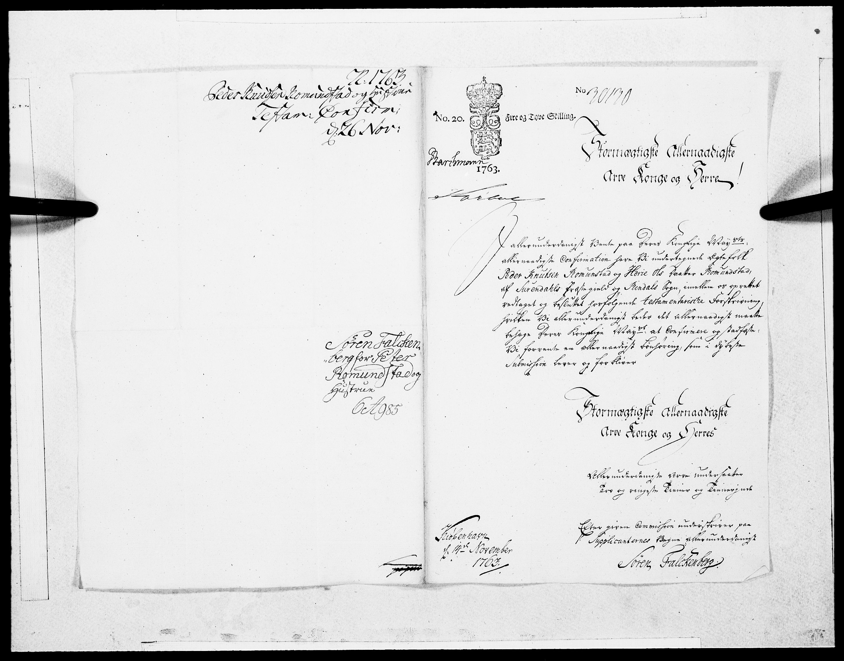 Danske Kanselli 1572-1799, AV/RA-EA-3023/F/Fc/Fcc/Fcca/L0187: Norske innlegg 1572-1799, 1763, p. 285