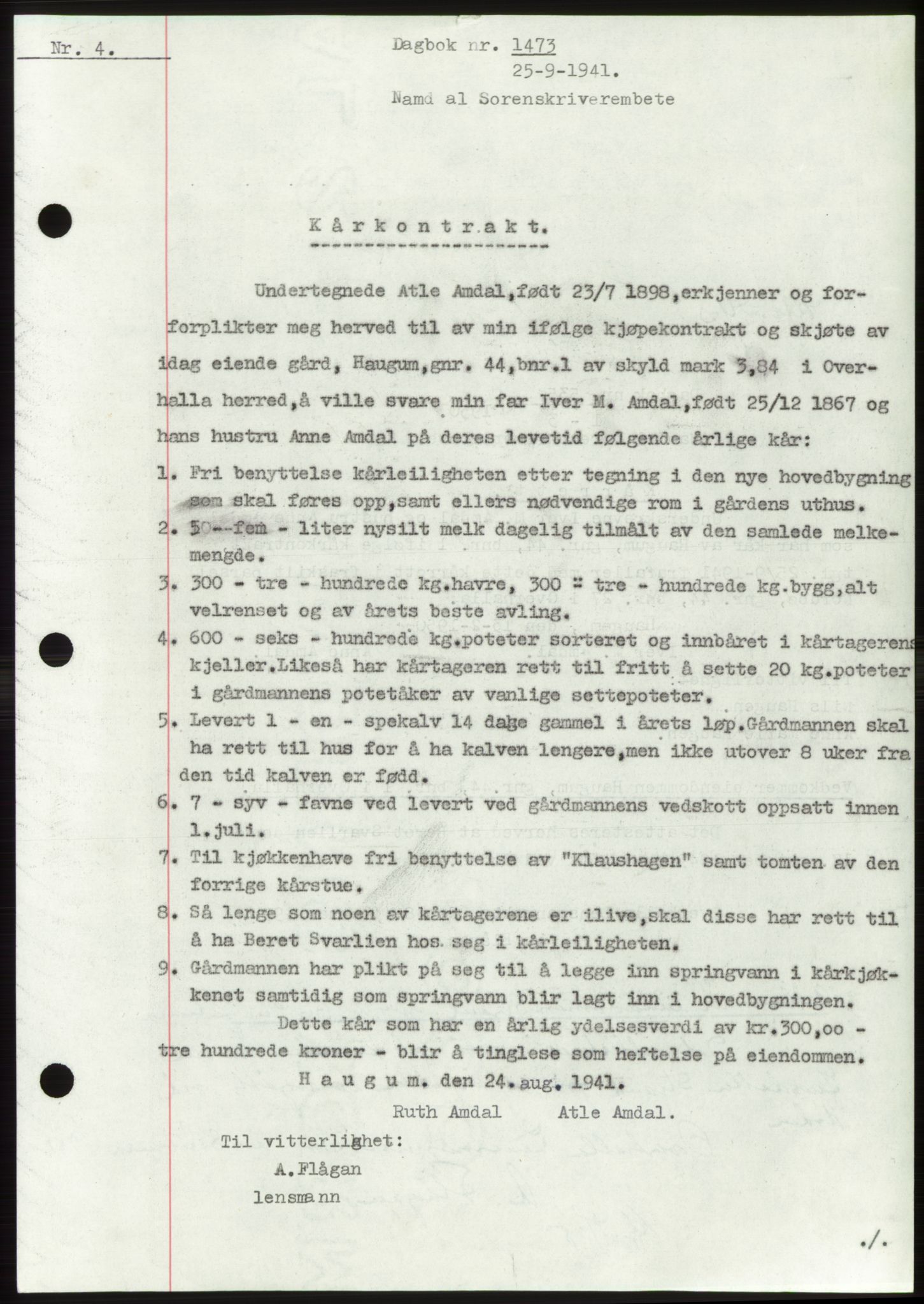 Namdal sorenskriveri, SAT/A-4133/1/2/2C: Mortgage book no. -, 1941-1942, Diary no: : 1473/1941