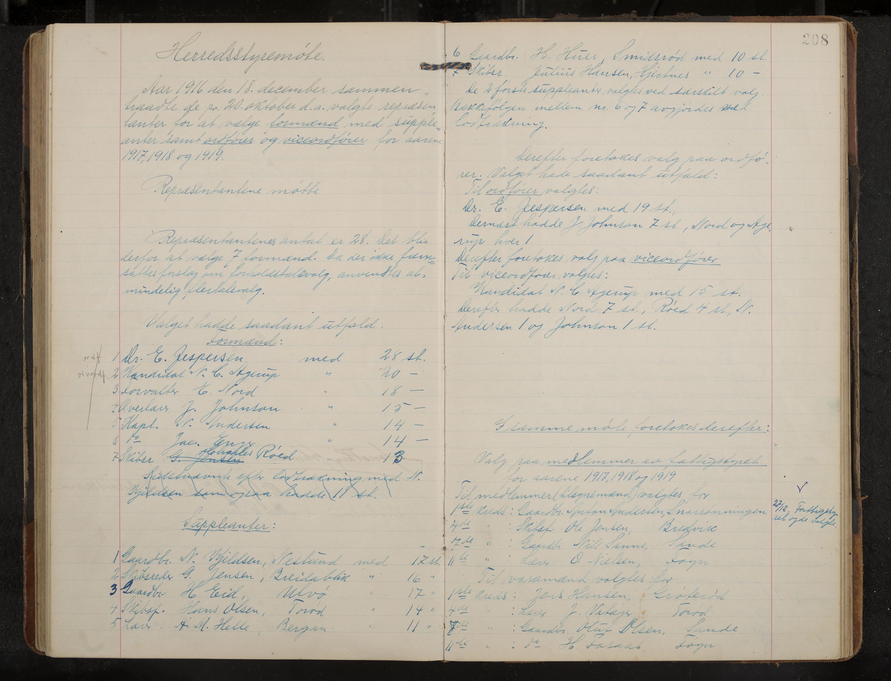 Nøtterøy formannskap og sentraladministrasjon, IKAK/0722021-1/A/Aa/L0007: Møtebok med register, 1913-1917, p. 208