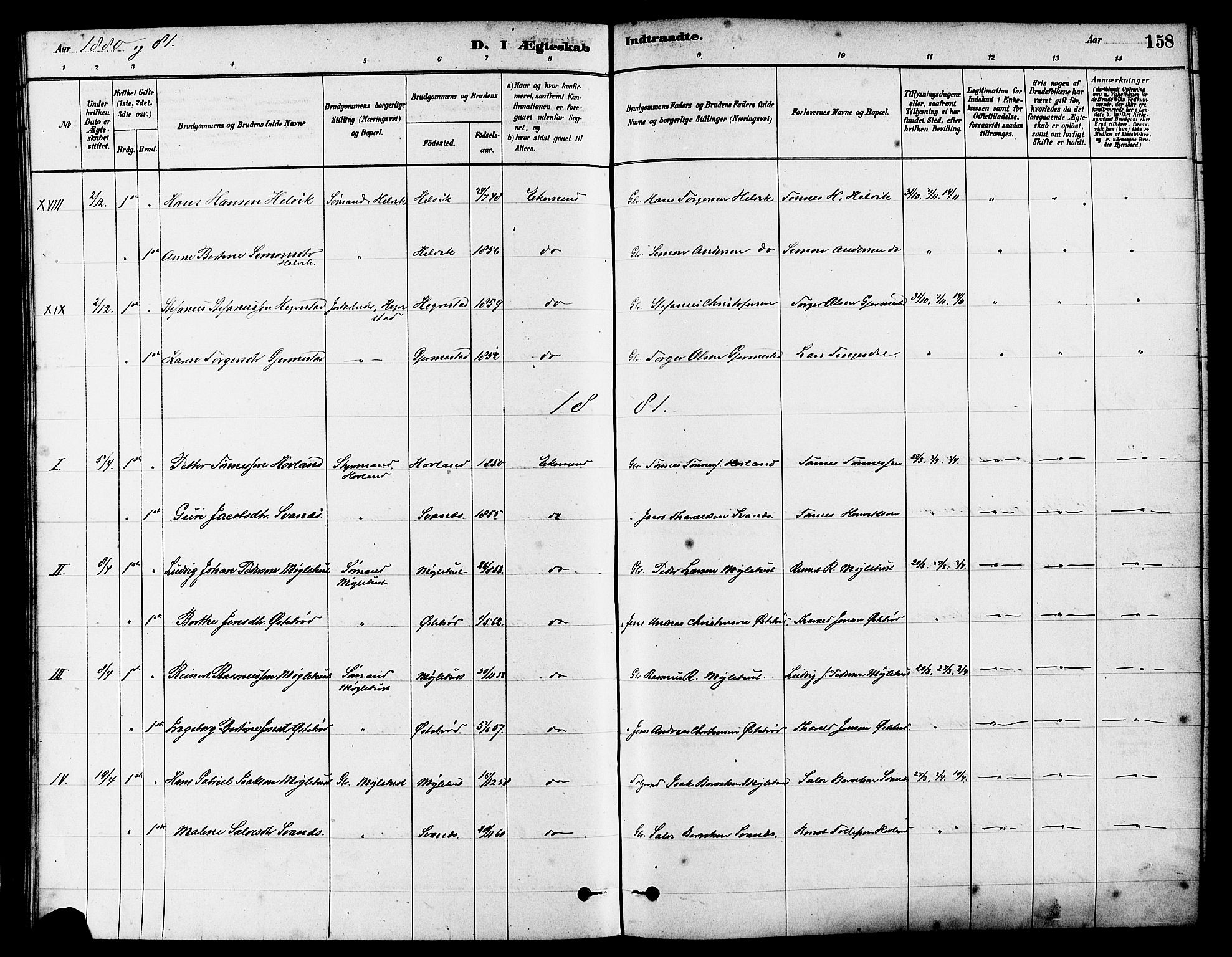 Eigersund sokneprestkontor, SAST/A-101807/S08/L0017: Parish register (official) no. A 14, 1879-1892, p. 158