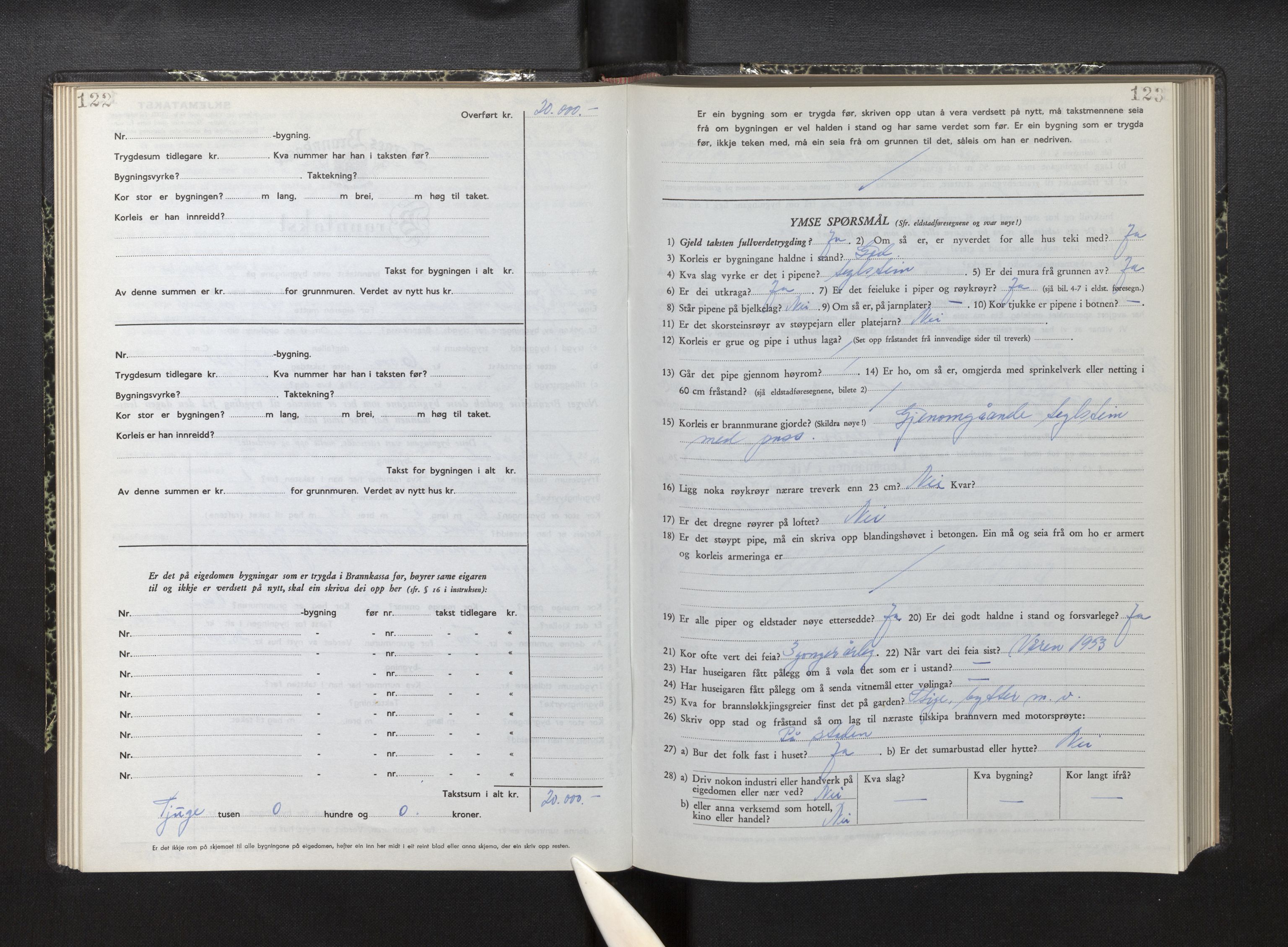 Lensmannen i Vik, AV/SAB-A-30301/0012/L0007: Branntakstprotokoll, skjematakst, 1950-1955, p. 122-123