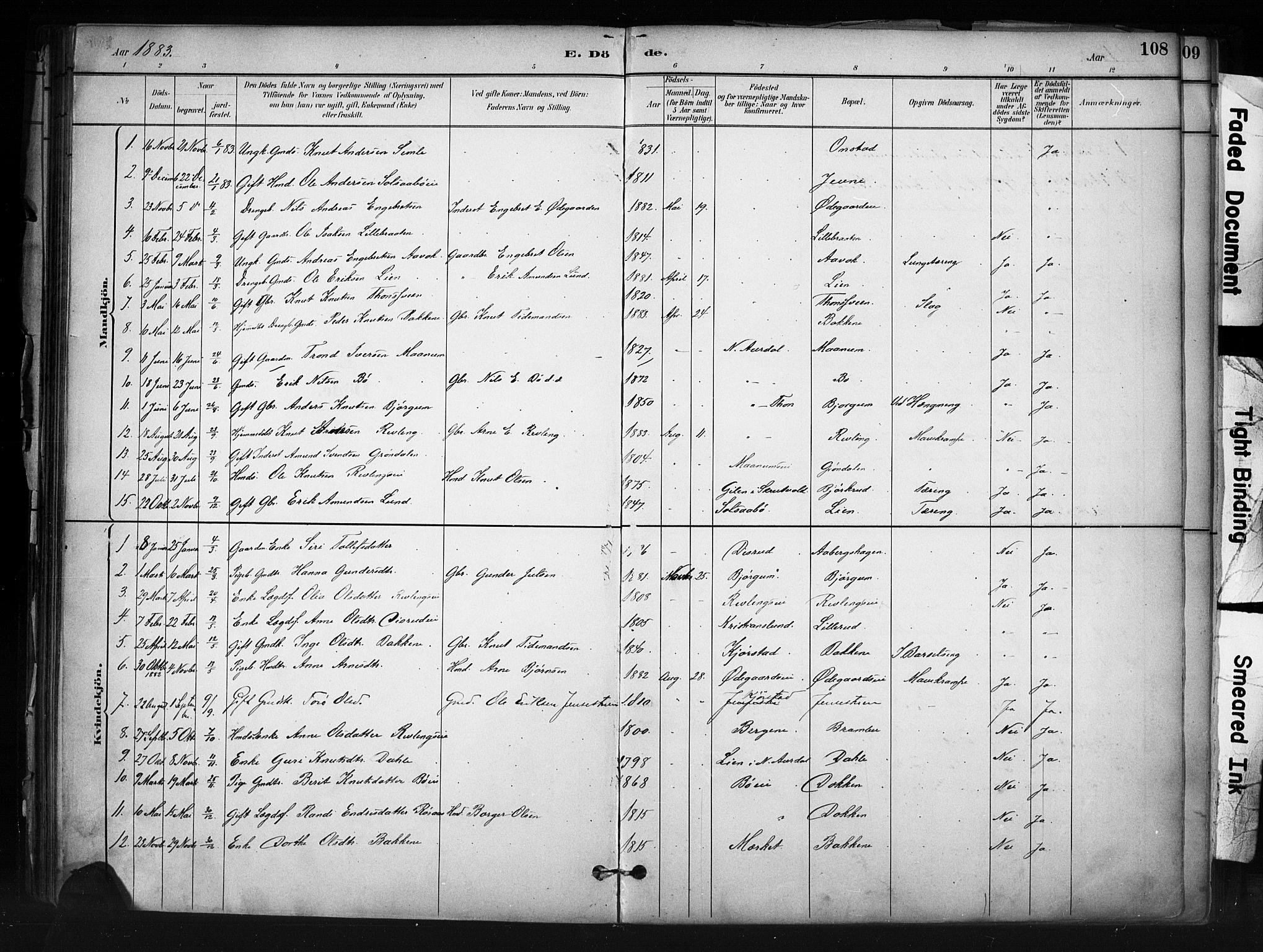 Nord-Aurdal prestekontor, AV/SAH-PREST-132/H/Ha/Haa/L0013: Parish register (official) no. 13, 1883-1895, p. 108