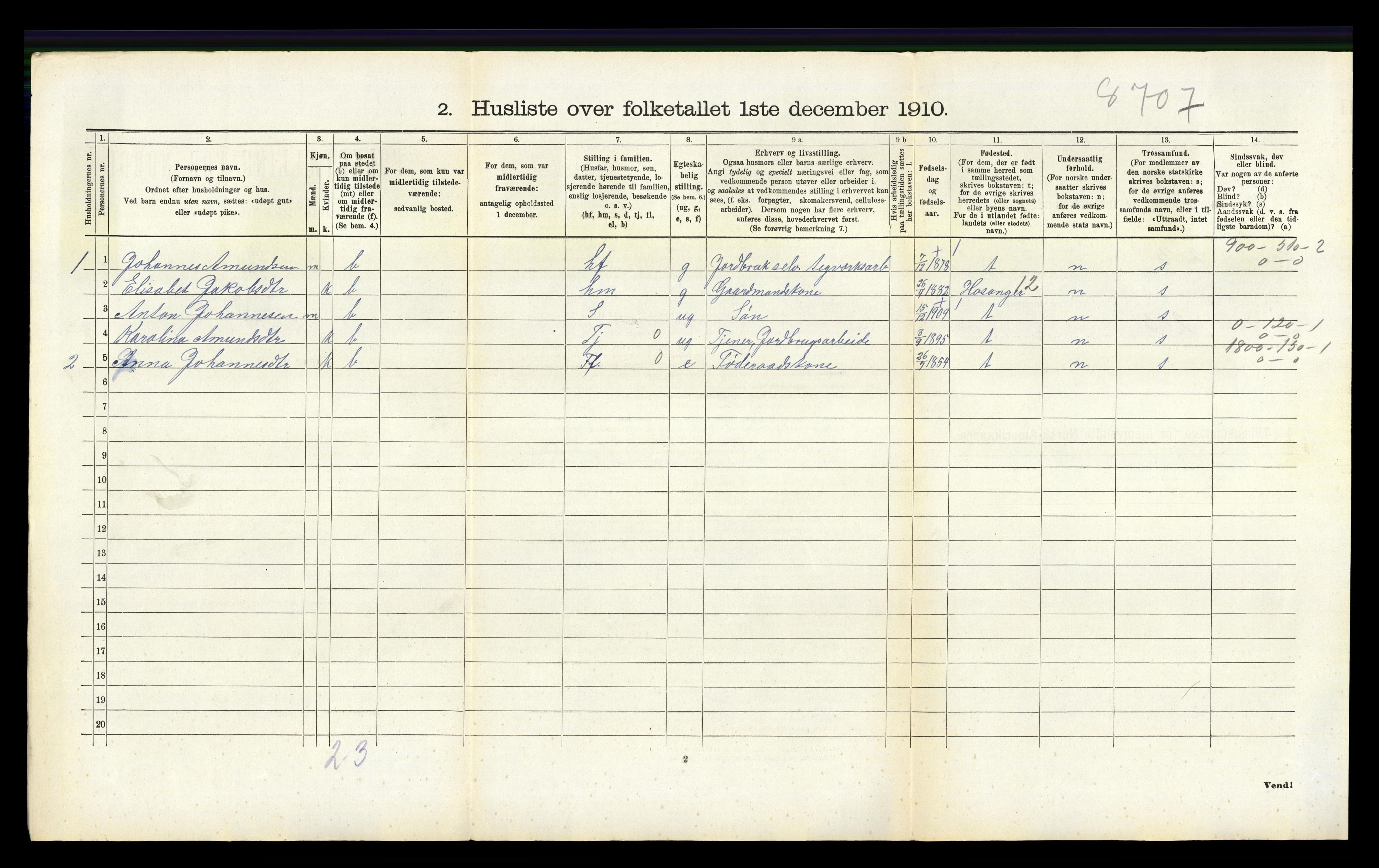 RA, 1910 census for Hamre, 1910, p. 155