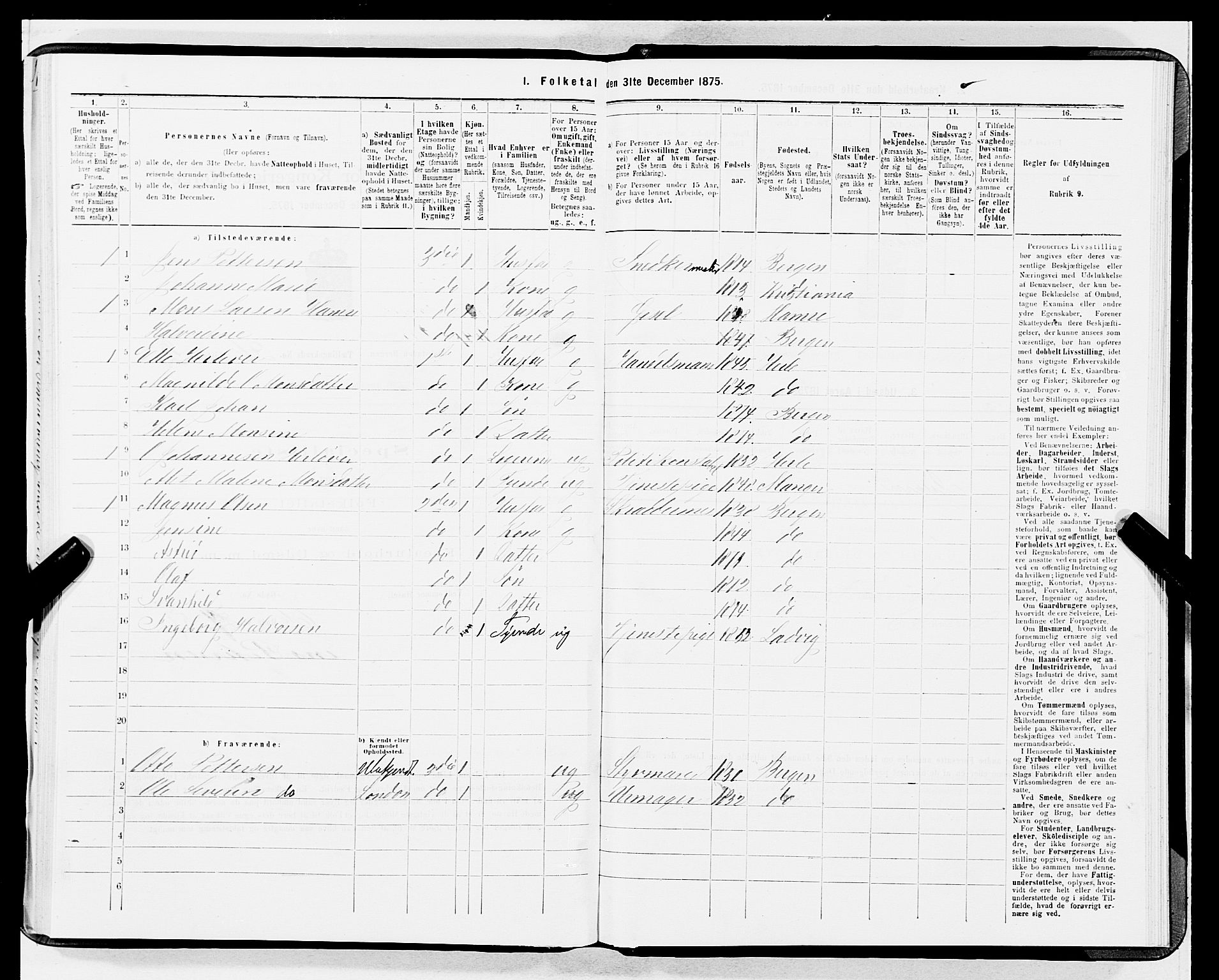 SAB, 1875 census for 1301 Bergen, 1875, p. 1291