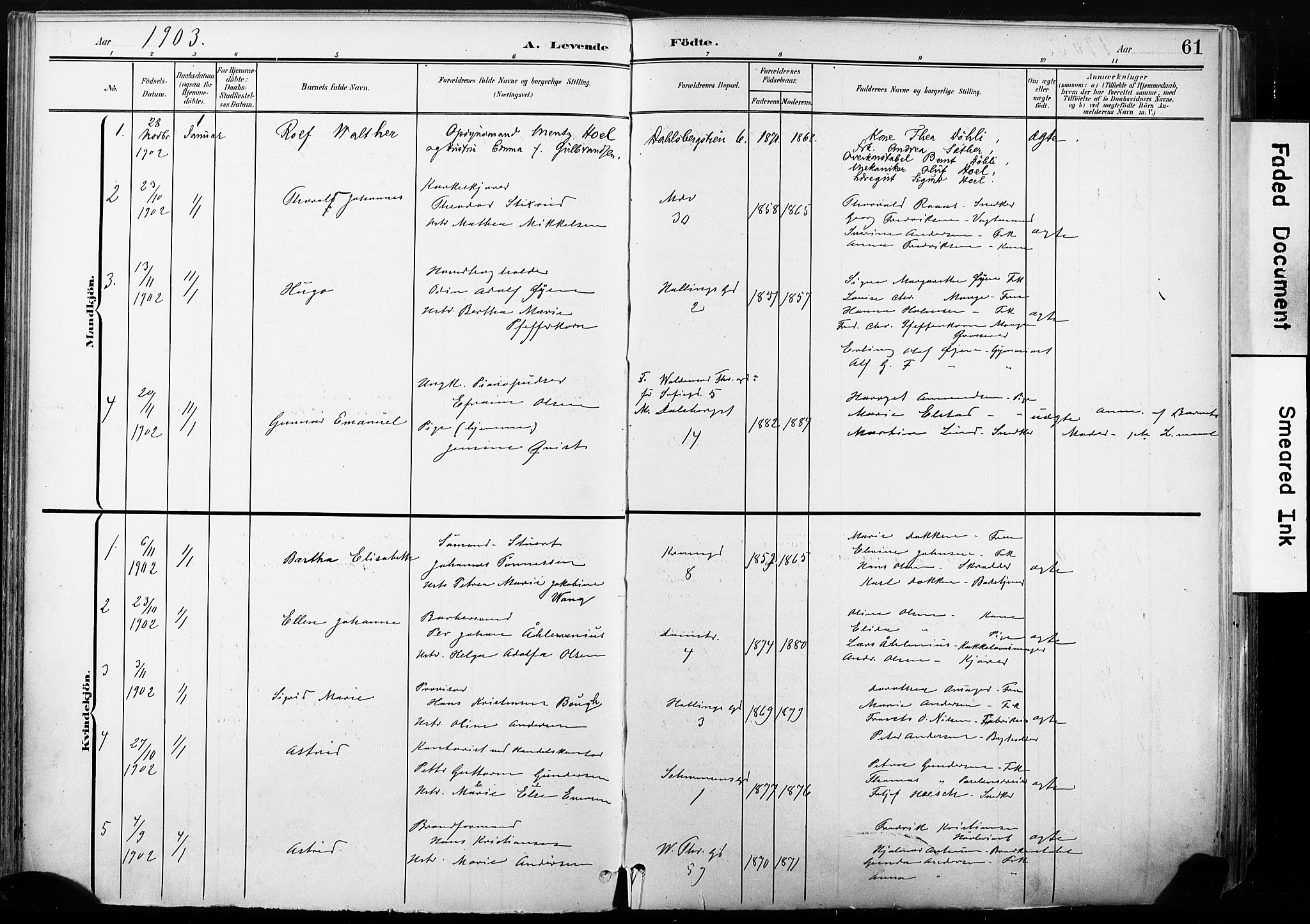 Gamle Aker prestekontor Kirkebøker, SAO/A-10617a/F/L0013: Parish register (official) no. 13, 1901-1908, p. 61