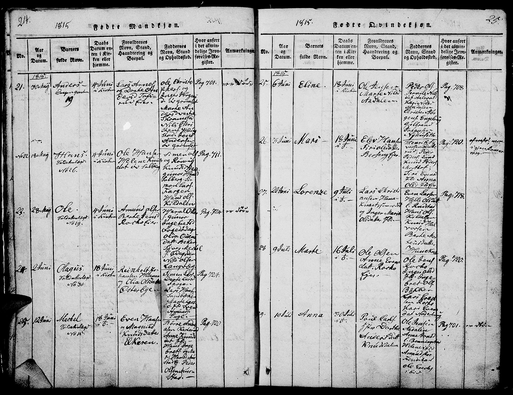 Løten prestekontor, AV/SAH-PREST-022/L/La/L0001: Parish register (copy) no. 1, 1812-1832, p. 24-25