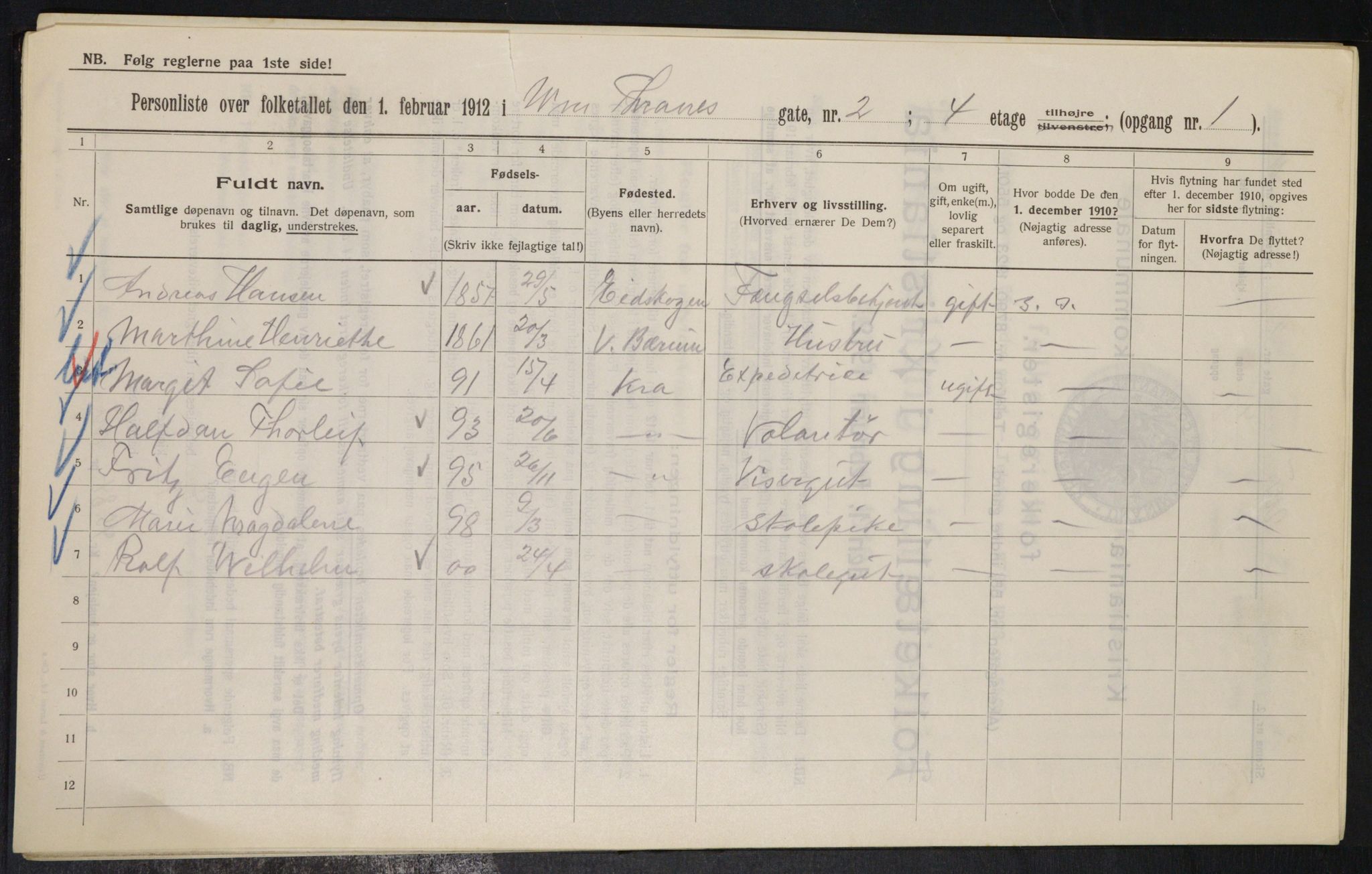 OBA, Municipal Census 1912 for Kristiania, 1912, p. 126225