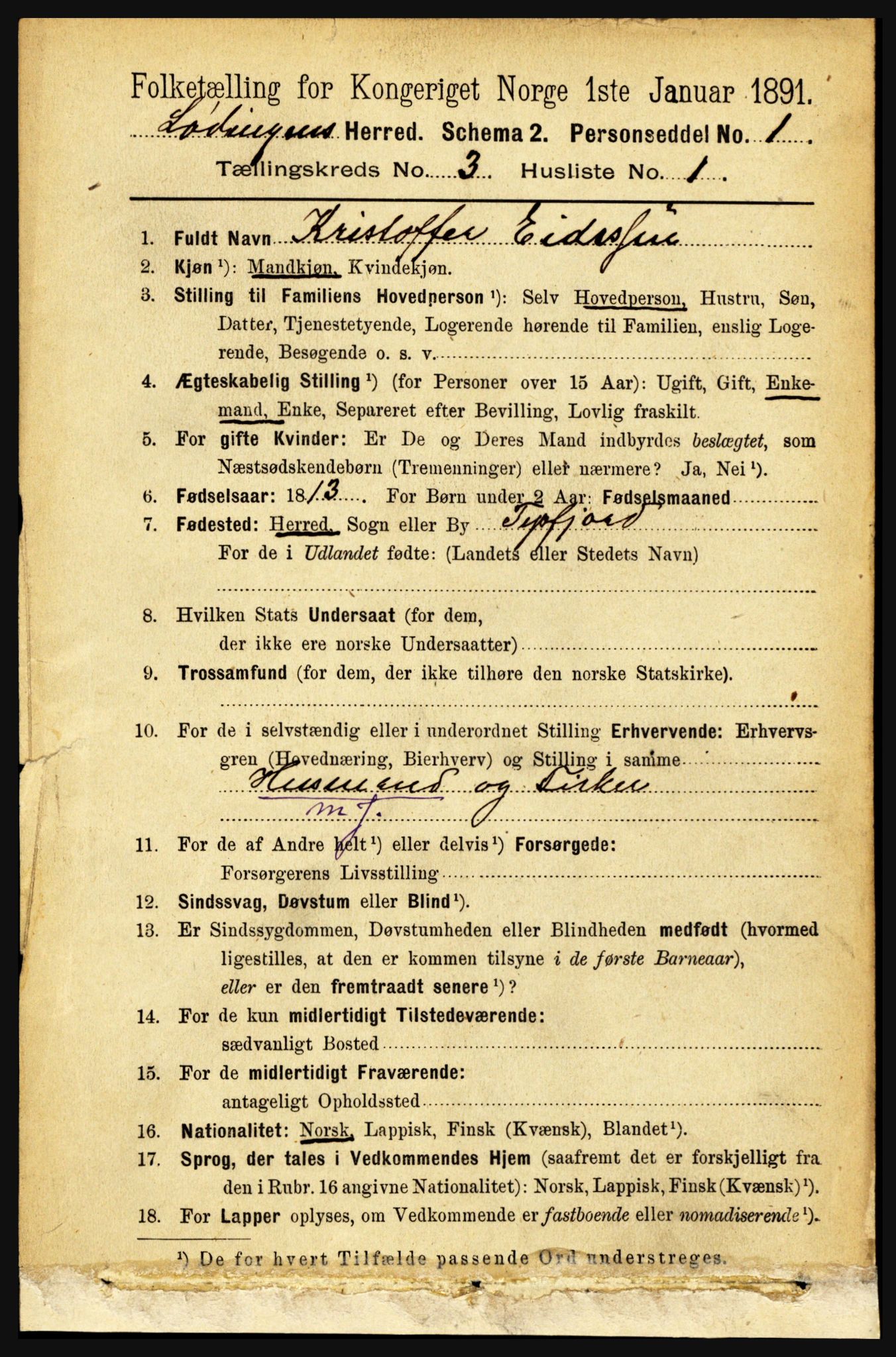 RA, 1891 census for 1851 Lødingen, 1891, p. 1377